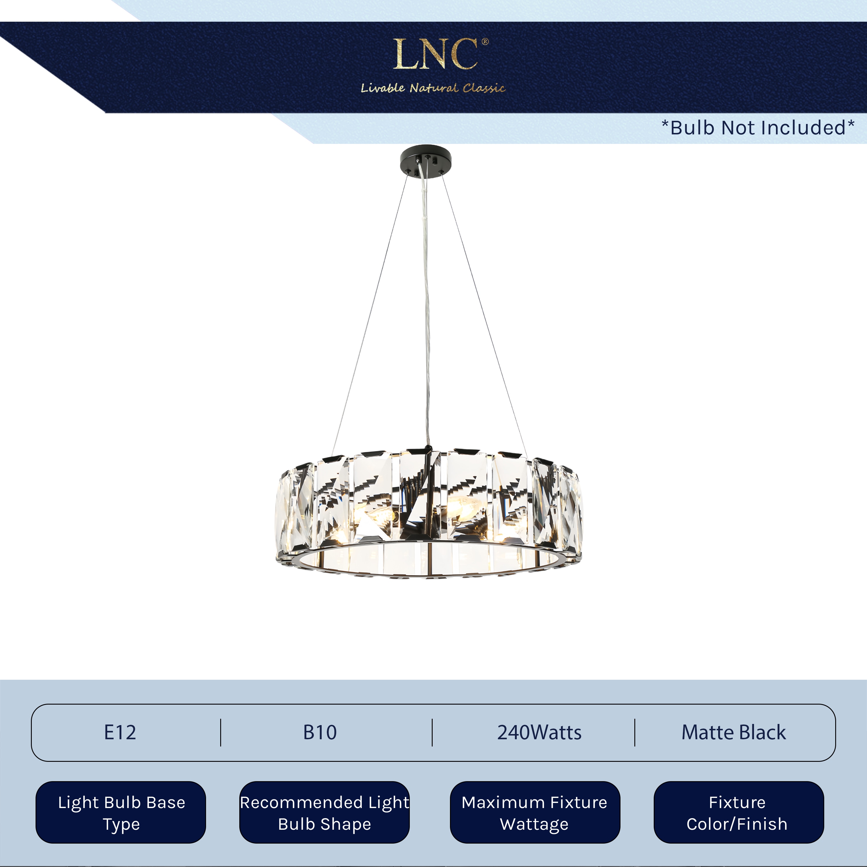 Modern Black Crystal 6-Light Drum Chandelier with Clear Crystals