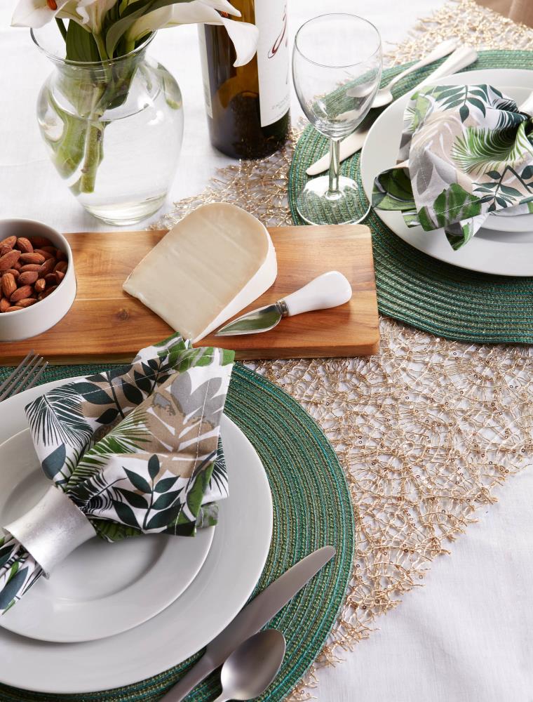 Pistachio Green Woven Fabric Round Placemats, Set of 6