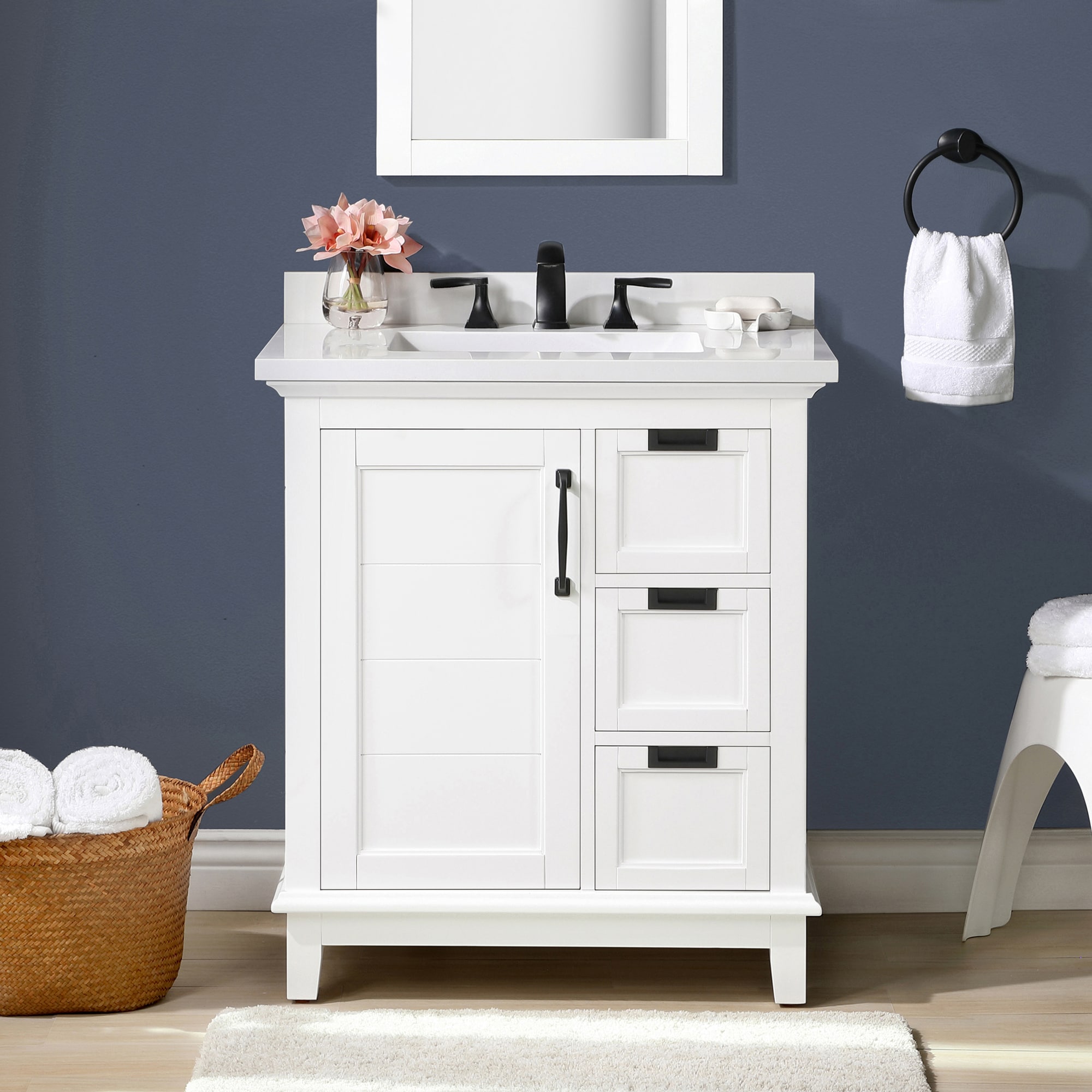 Allen Roth Clarita 30 In White, How Big Of A Mirror For 30 Inch Vanity