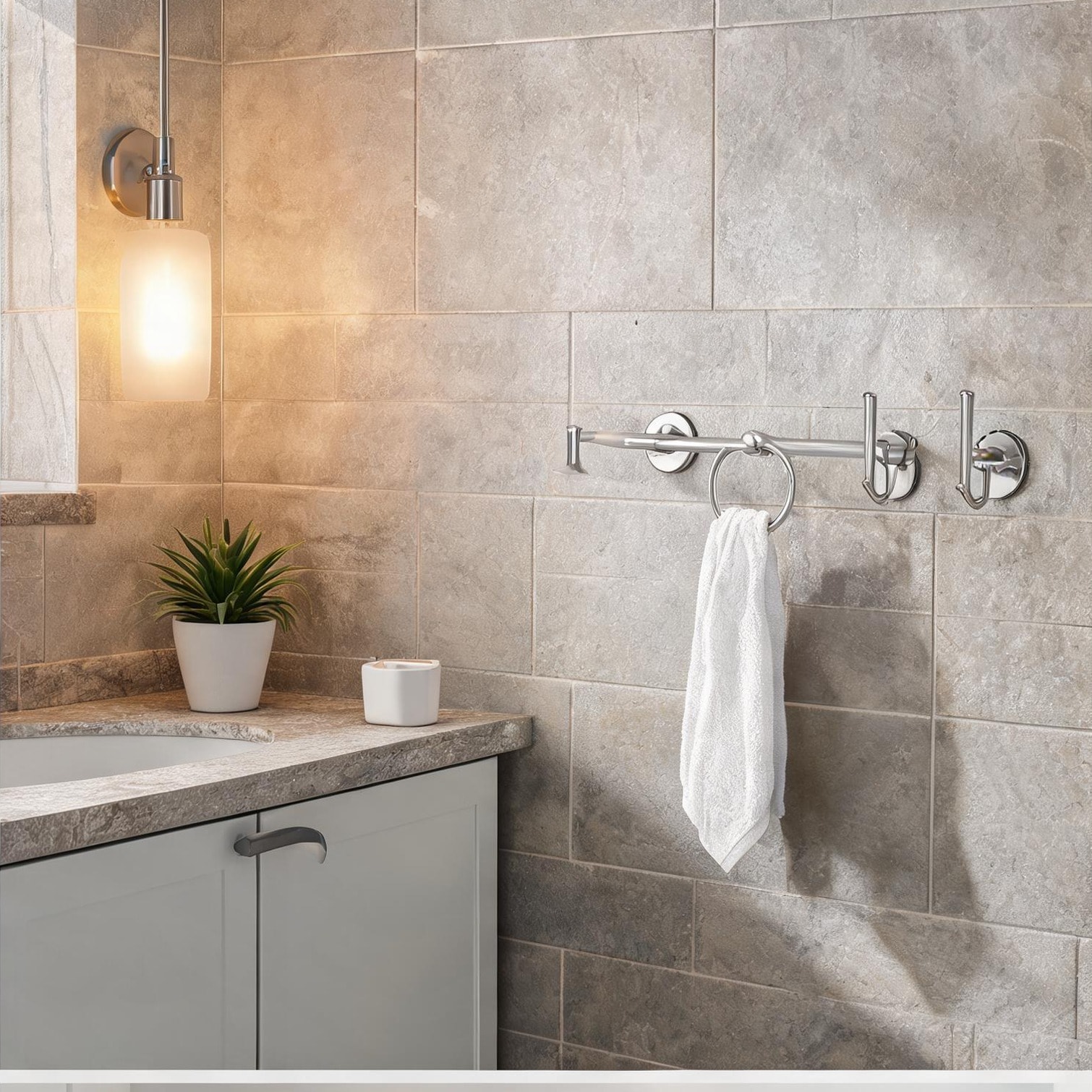 FlowLuxe Home and Furniture Home with Bedroom pairing Wall Mounted Stainless Steel 6-Piece Towel Rack Set with Modern Bathrooms and combining 26.2 x 9.3