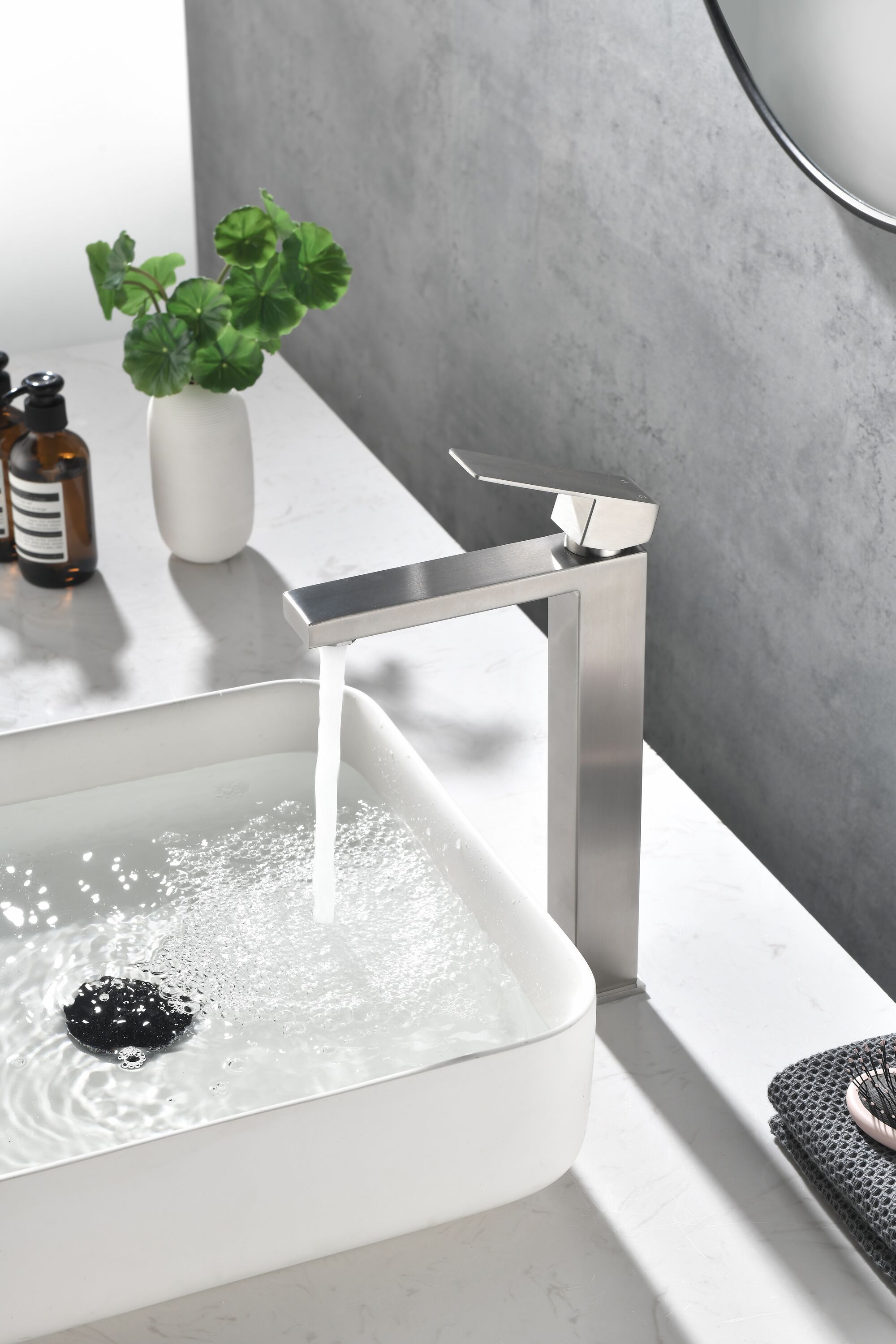 LOVMOR -  Brushed Nickel 1 Hole Single Hole 1-handle Bathroom Sink Faucet with Supply Lines and A...