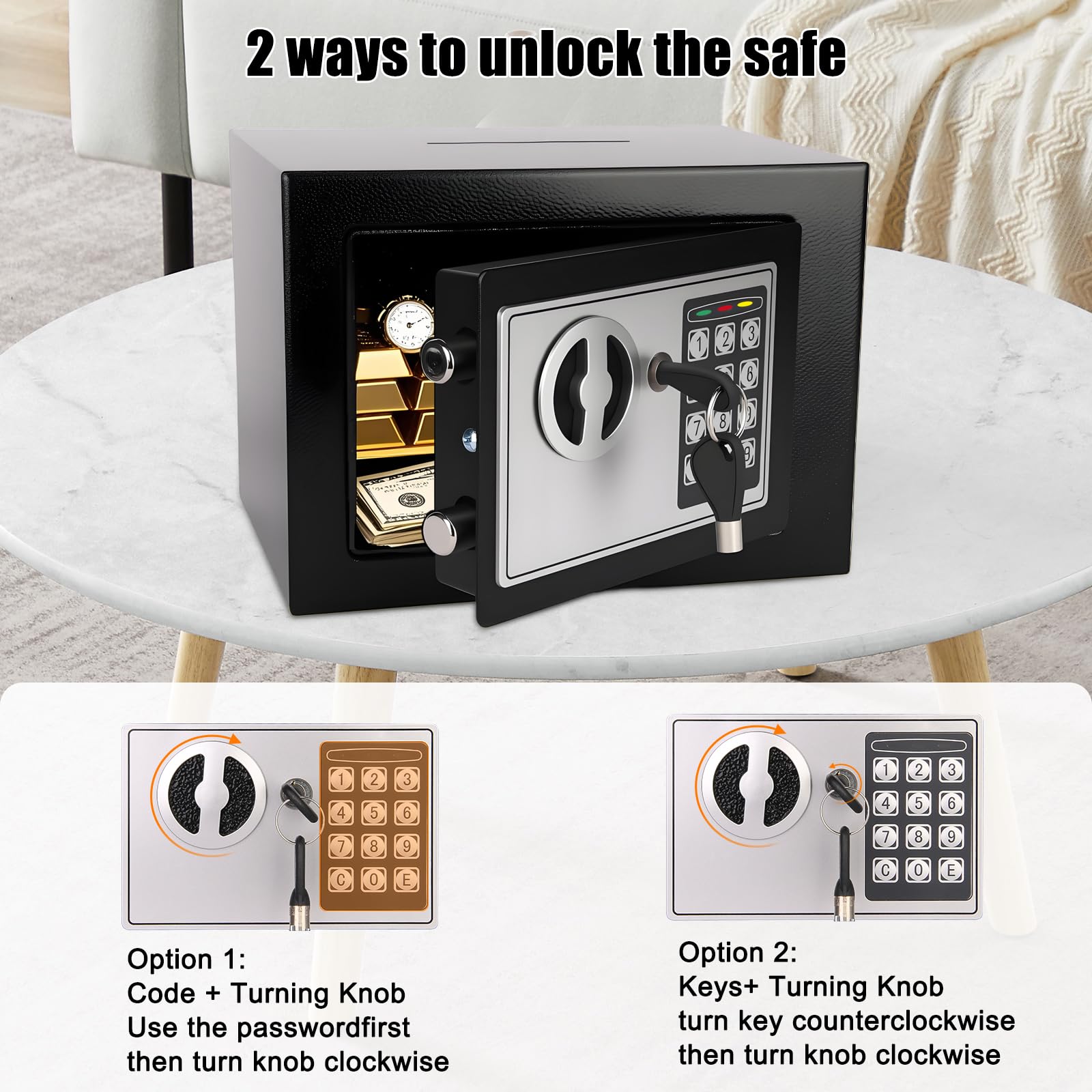 Adrinfly Mini Electronic Safe Box with Digital Keypad and Keys Small ...