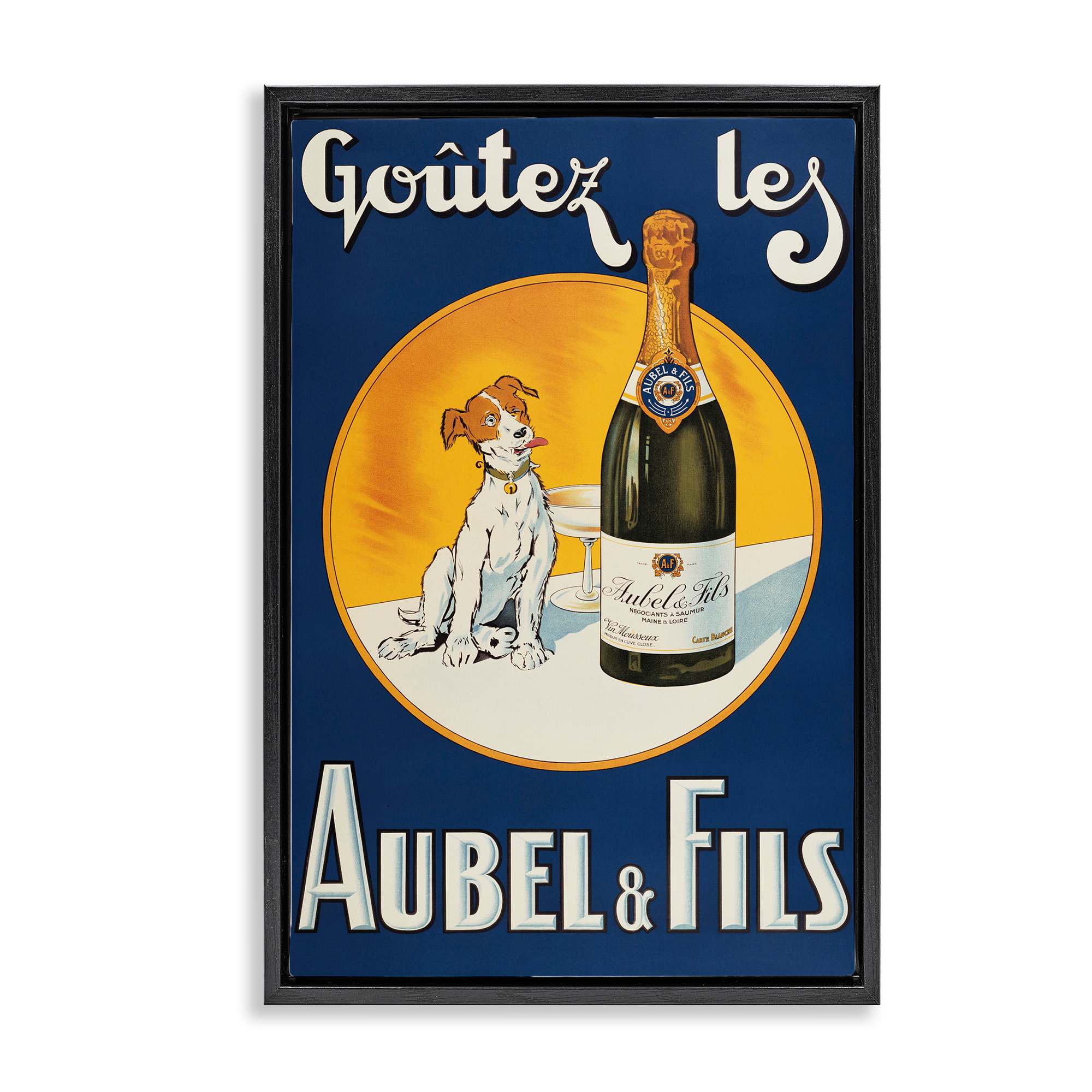 Stupell Industries BT-383-FFB-16X24 Dog and Wine Advertisement Black Framed Floater Canvas Wall Art By Marcus Jules 17 x 25