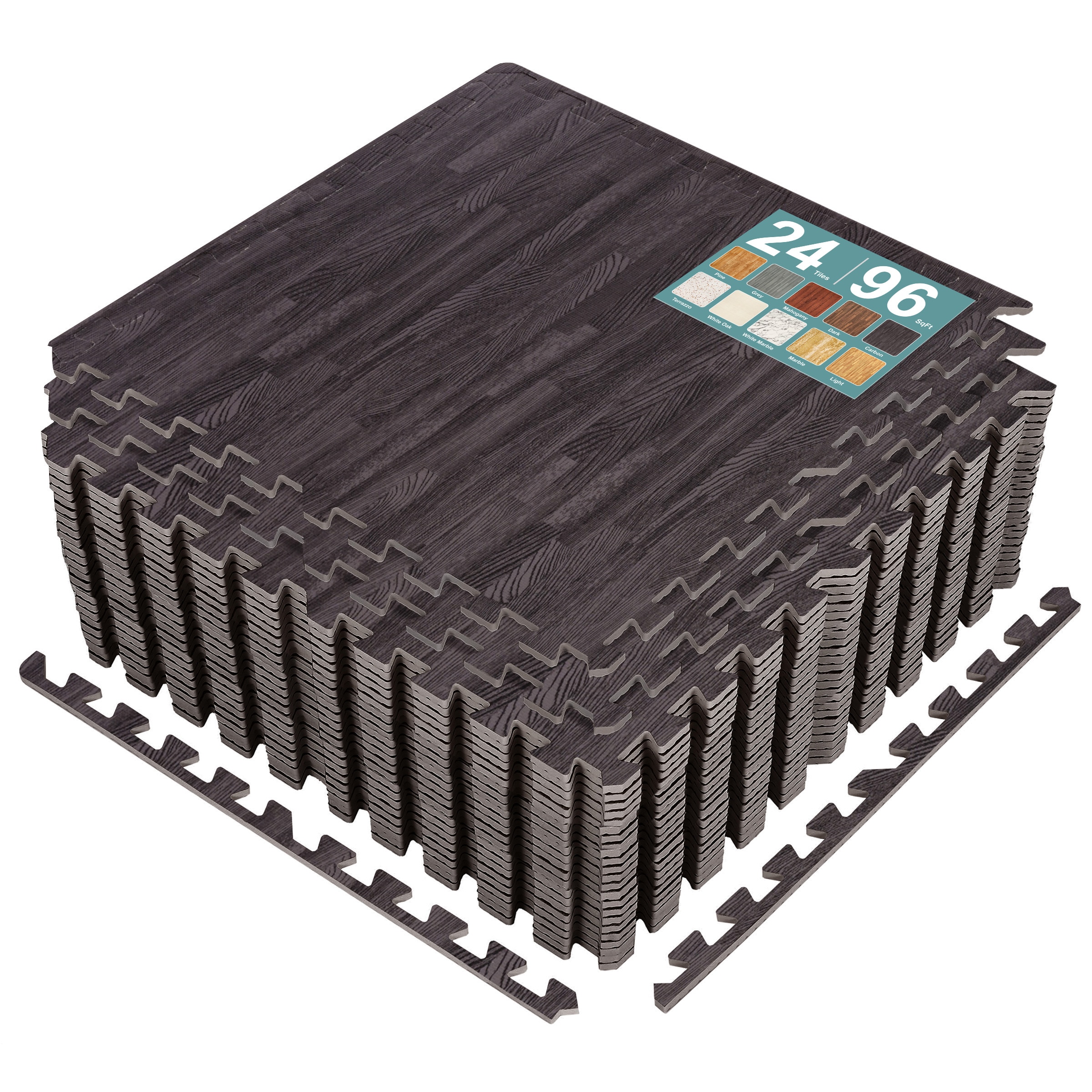 SORBUS 3/8 Inch Thick 96 Sq Ft Wood Grain Floor Foam EVA Interlocking Mats Tiles w/ Borders for Home Playroom Basement Trade Show #192405398728