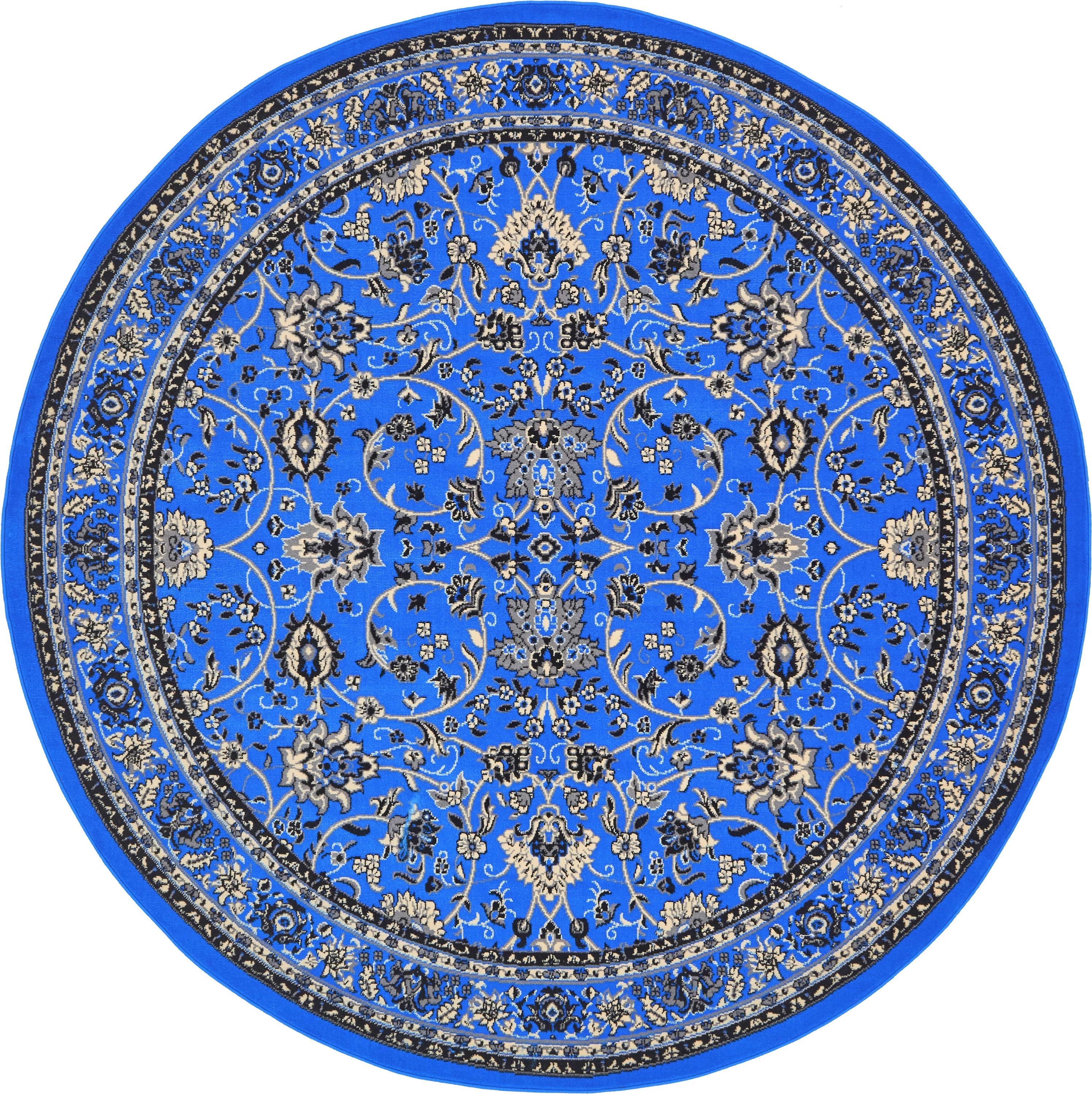 Unique Loom 3134509 Washington Sialk Hill 8 x 8 (ft) Loomed Polypropylene Blue/Ivory Round Indoor Floral/Botanical Area rug