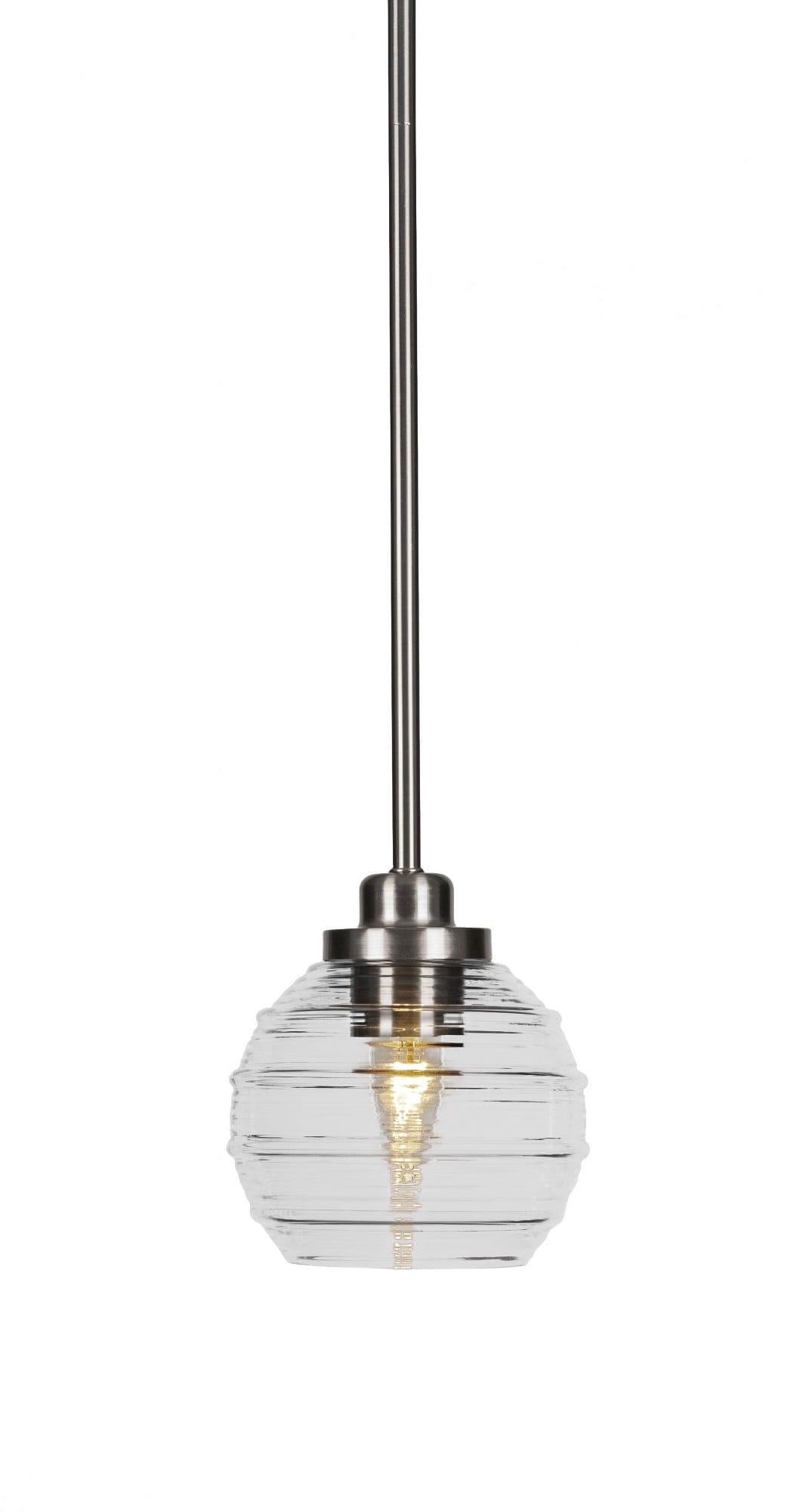 Toltec Odyssey - 1 Light Stem Hung Mini Pendant-6.5 Inches Tall and 6 Inches Wide-Brushed Nickel Finish-Clear Ribbed Glass Colo