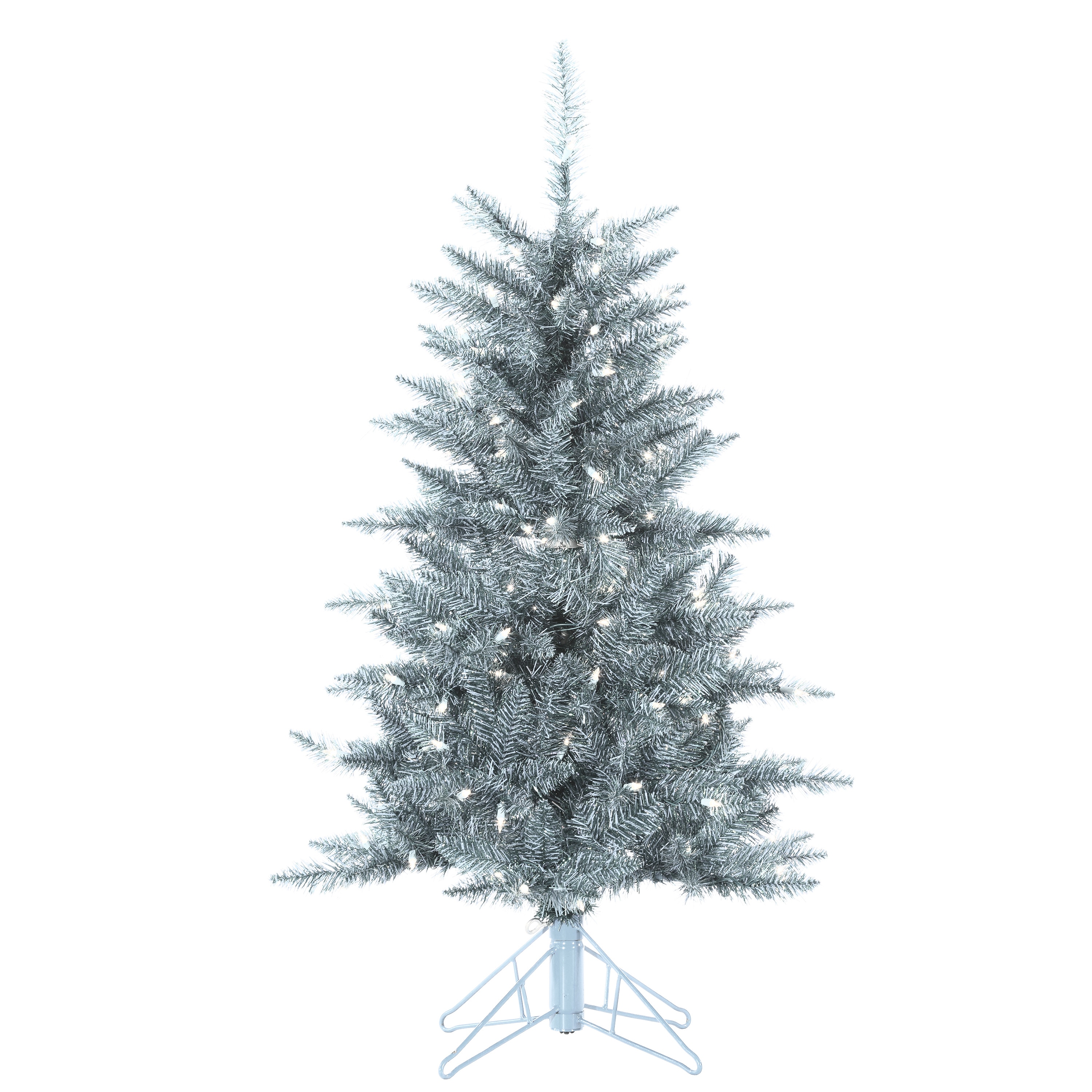 Gerson International 6036--50SLCLED 5-Feet Tinsel Pre-lit Slim Silver Artificial Christmas Tree with White LED Lights