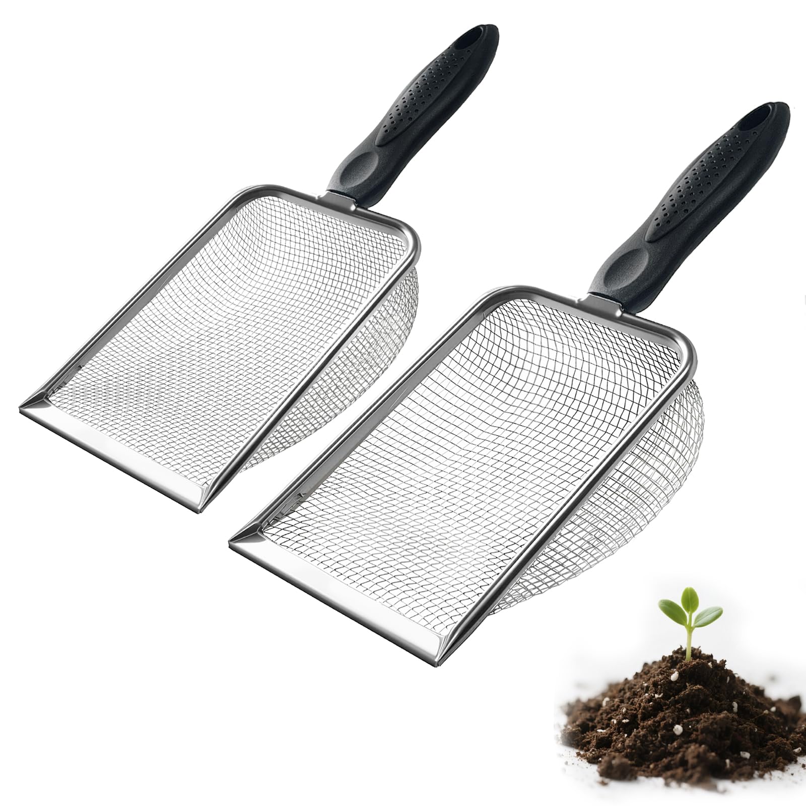 CYIKE 2 pcs Gardening Soil Sifter Set Stainless Steel Mesh Sieve Shovel ...