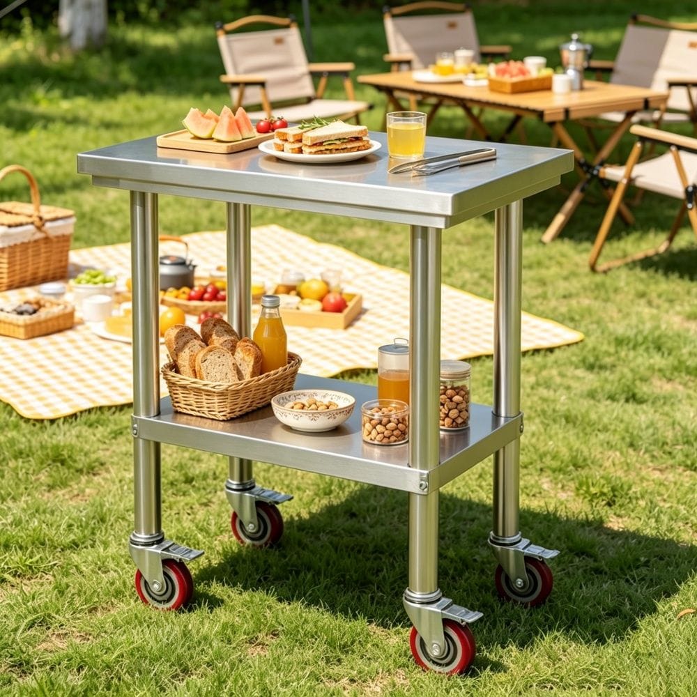 JUSHUA Sleek 1 X Metal Work Table with Adjustable Height and Shelf for ...