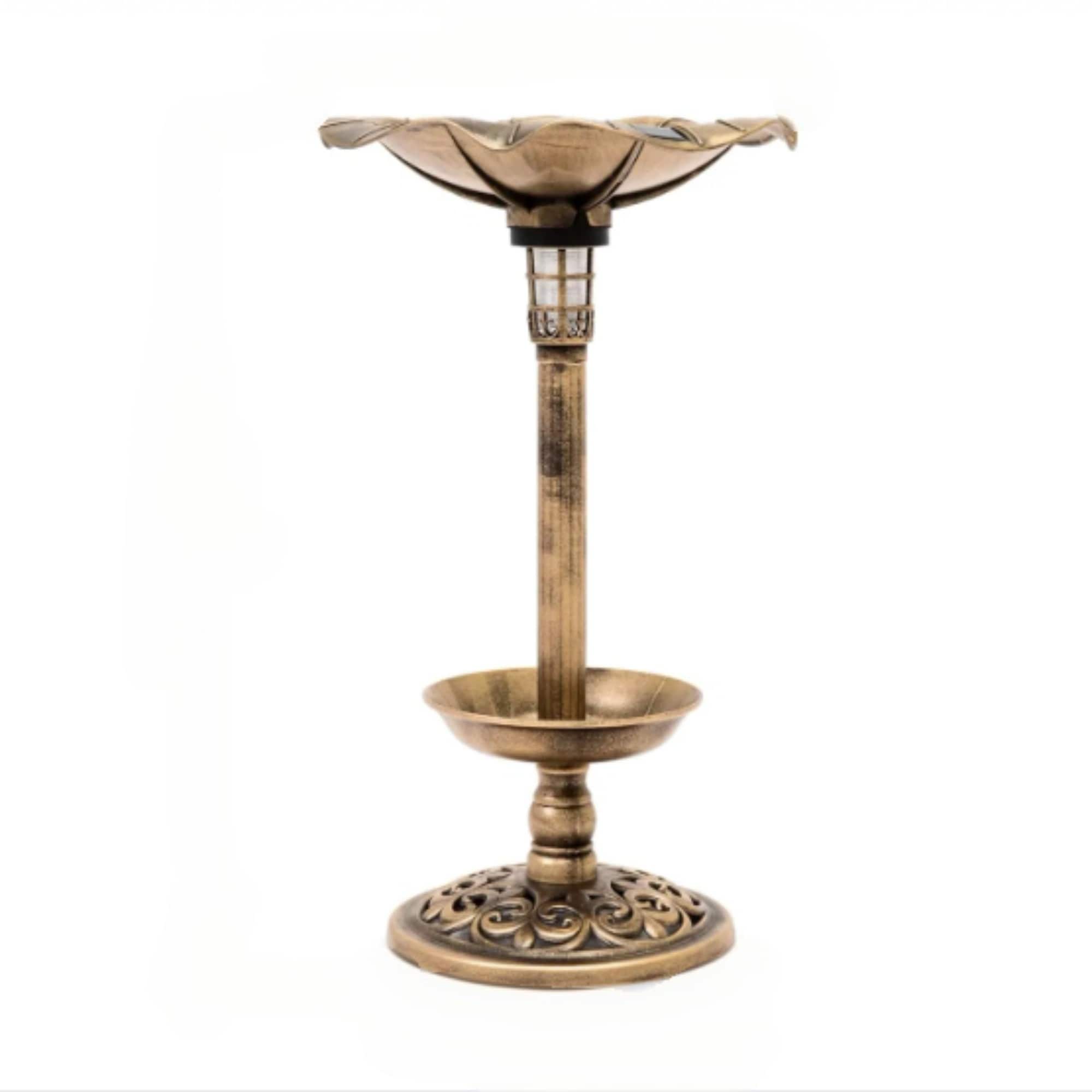Wudkey Outdoor Solar Lighted Bird Bath Fountain Decoration w/Planter Bronze