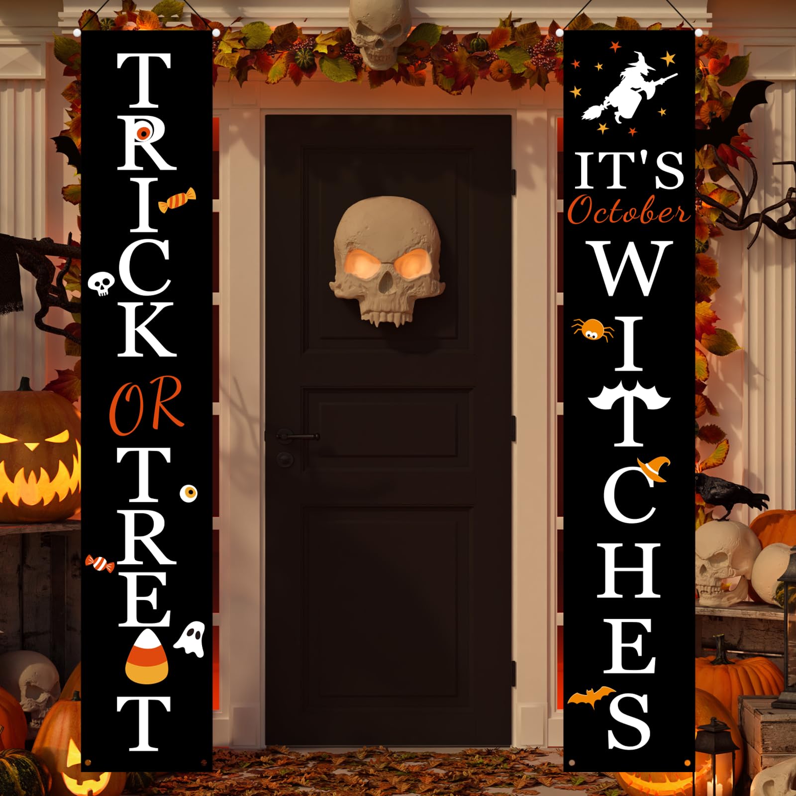 Afoxsos  Halloween Decorations Trick or Treat and Its October Witches Porch Banners for Indoor and Outdoor Hanging Decor durable home and garden