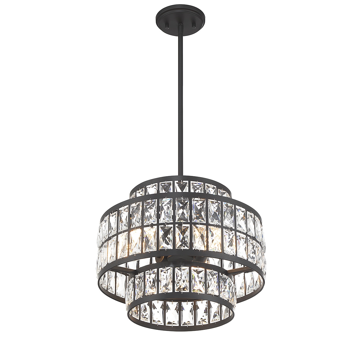 Matte Black Crystal Drum LED Pendant Light