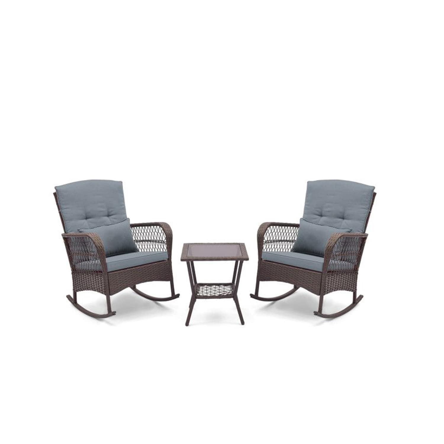 AHIOU HOME ZAAHD-HQYQPYPS Alton 3 -Piece Rattan Patio Conversation Set with Gray Cushions