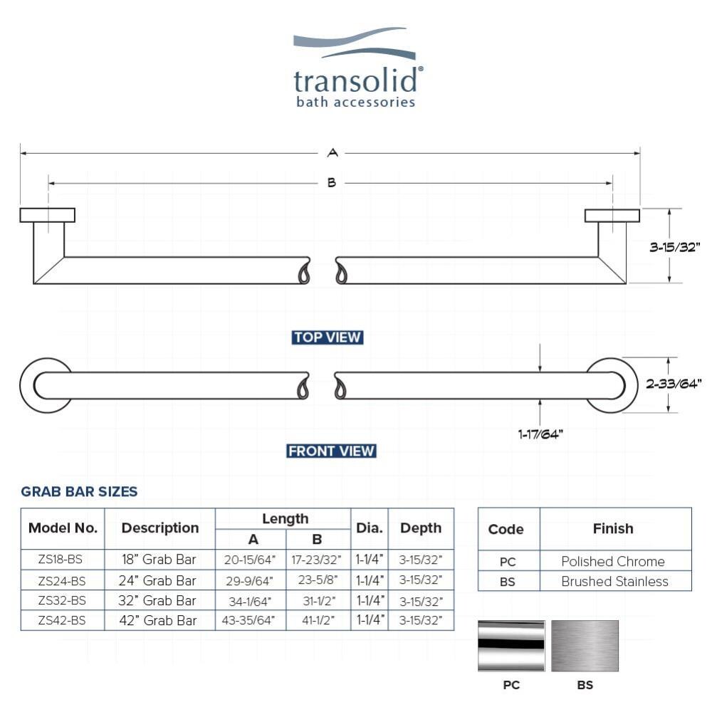 Transolid Z-Series 17.71-in Brushed Stainless Wall Mount ADA