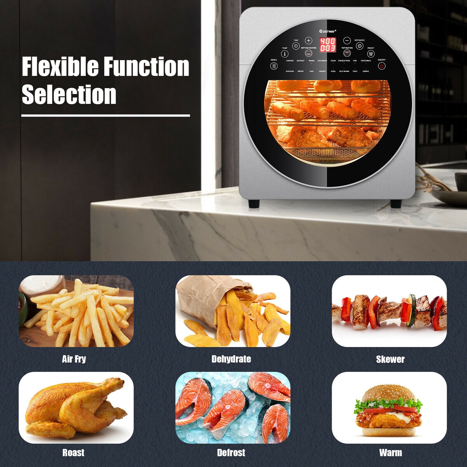 Mondawe 16-in-1 Air Fryer 15.5 QT Toaster Rotisserie Dehydrator Oven,  Silver - Touch Control, Oil-less, Programmable, Gray in the Air Fryers  department at