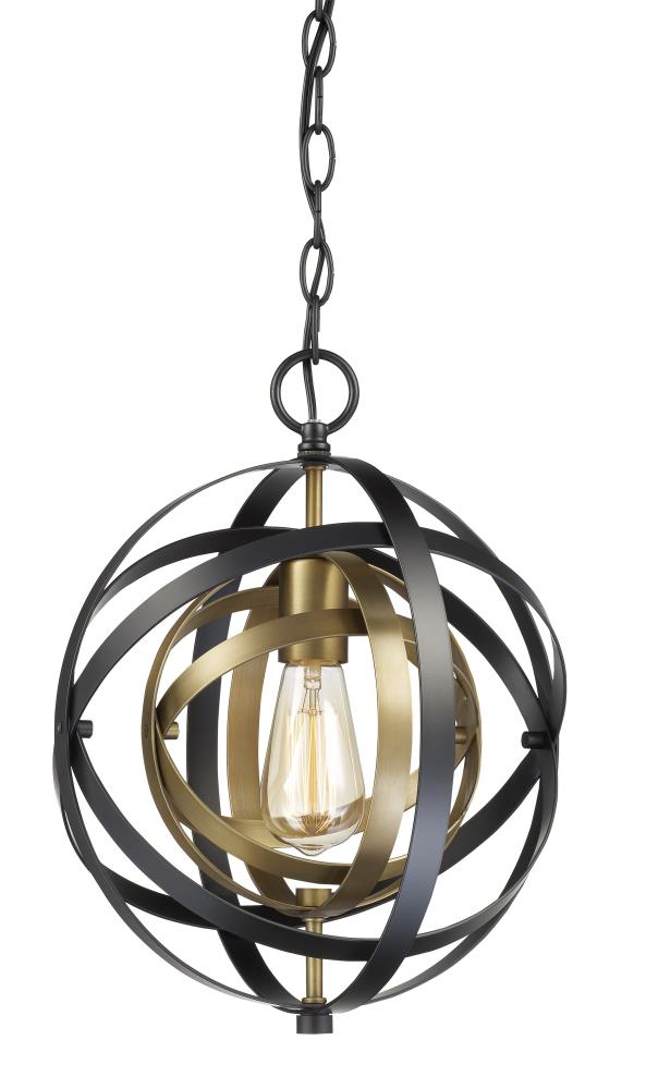 Lucid Lighting 10790 AG/BK Antique Gold + Black Industrial Globe Medium (10-22 inches) Hanging Pendant light