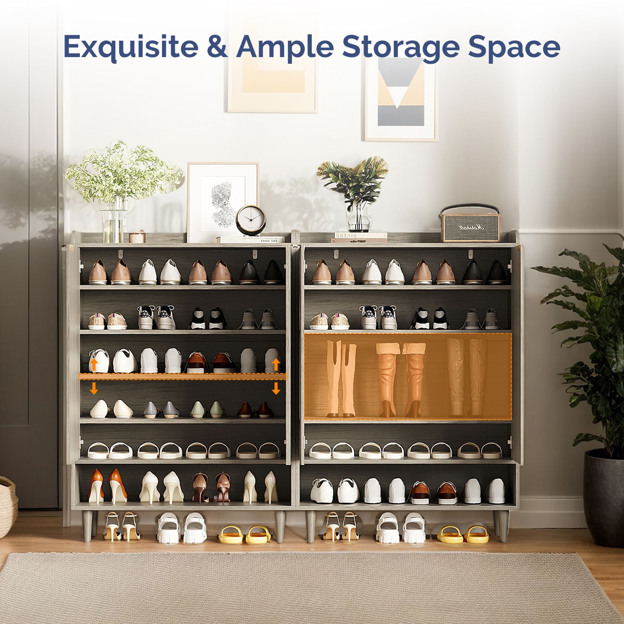 Winado 31.6 Inch 2 Door 1 Panel 1 Shelf Conical Leg Slatted Shoe ...