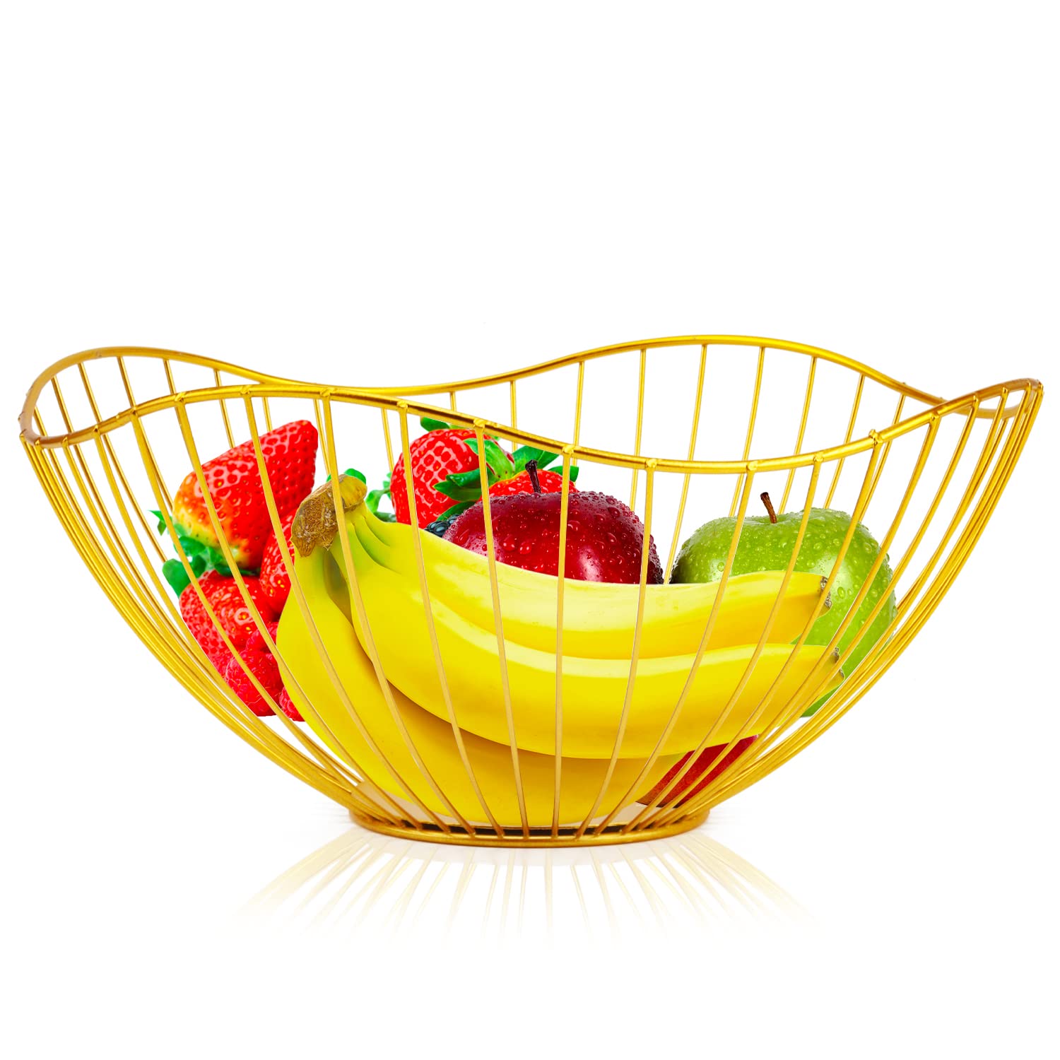 Ahfiwaso  Metal Wire Fruit Basket Gold Fruit Bowl for Kitchen Counter Fruit Holder Stand Storage Baskets for Countertop Home Decor Table