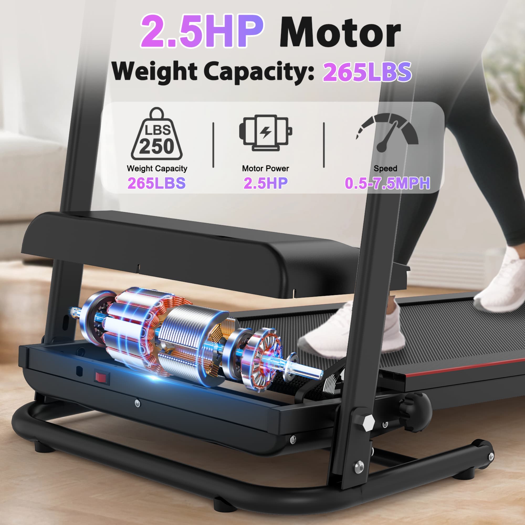 Ama Pear Folding Treadmill Incline 2.5HP 12KMH Bluetooth Heart Rate Cup ...
