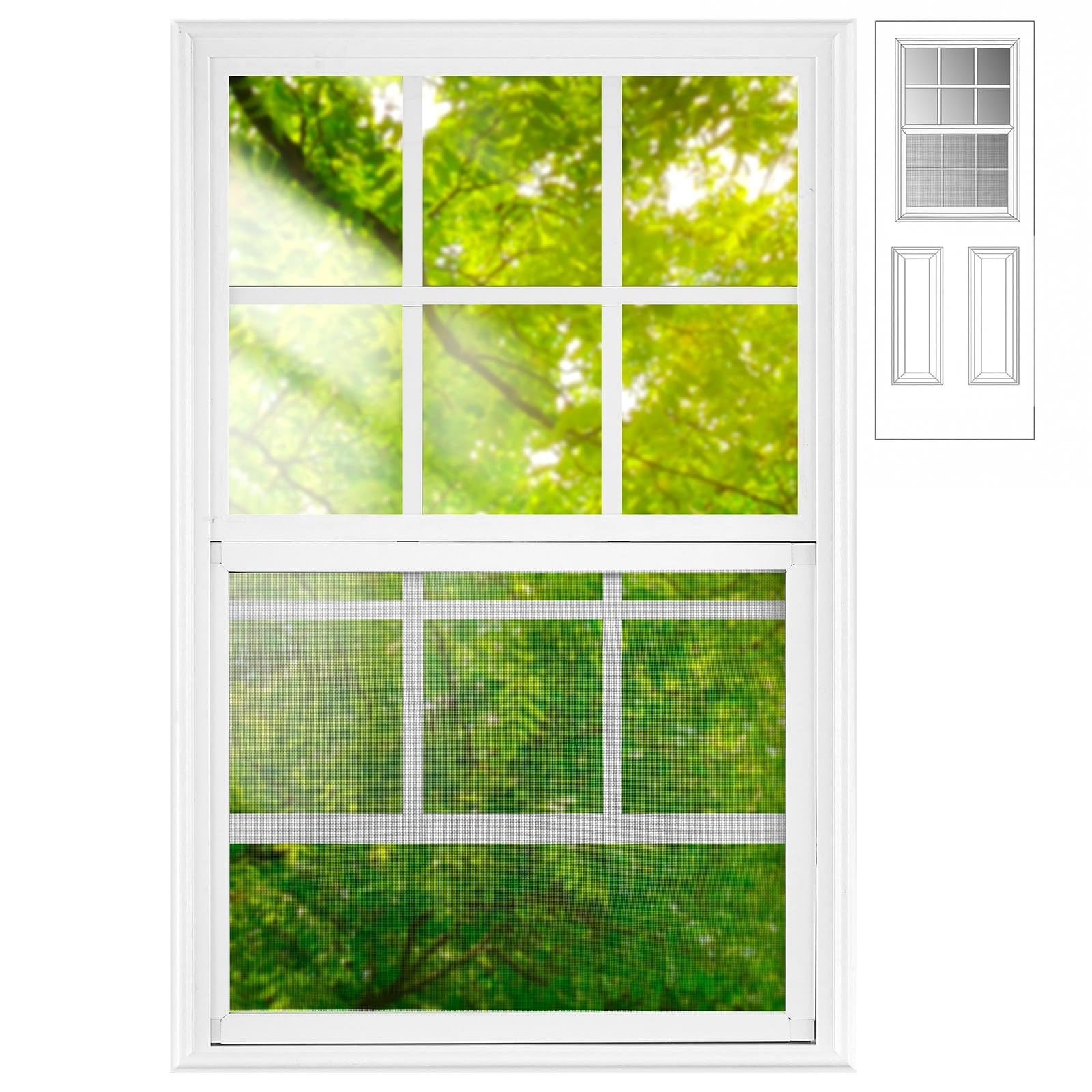 Aoibox  24 x 38 in Venting Door Glass Insert Kit 12 Lite Low E Glass White Frame with Screen