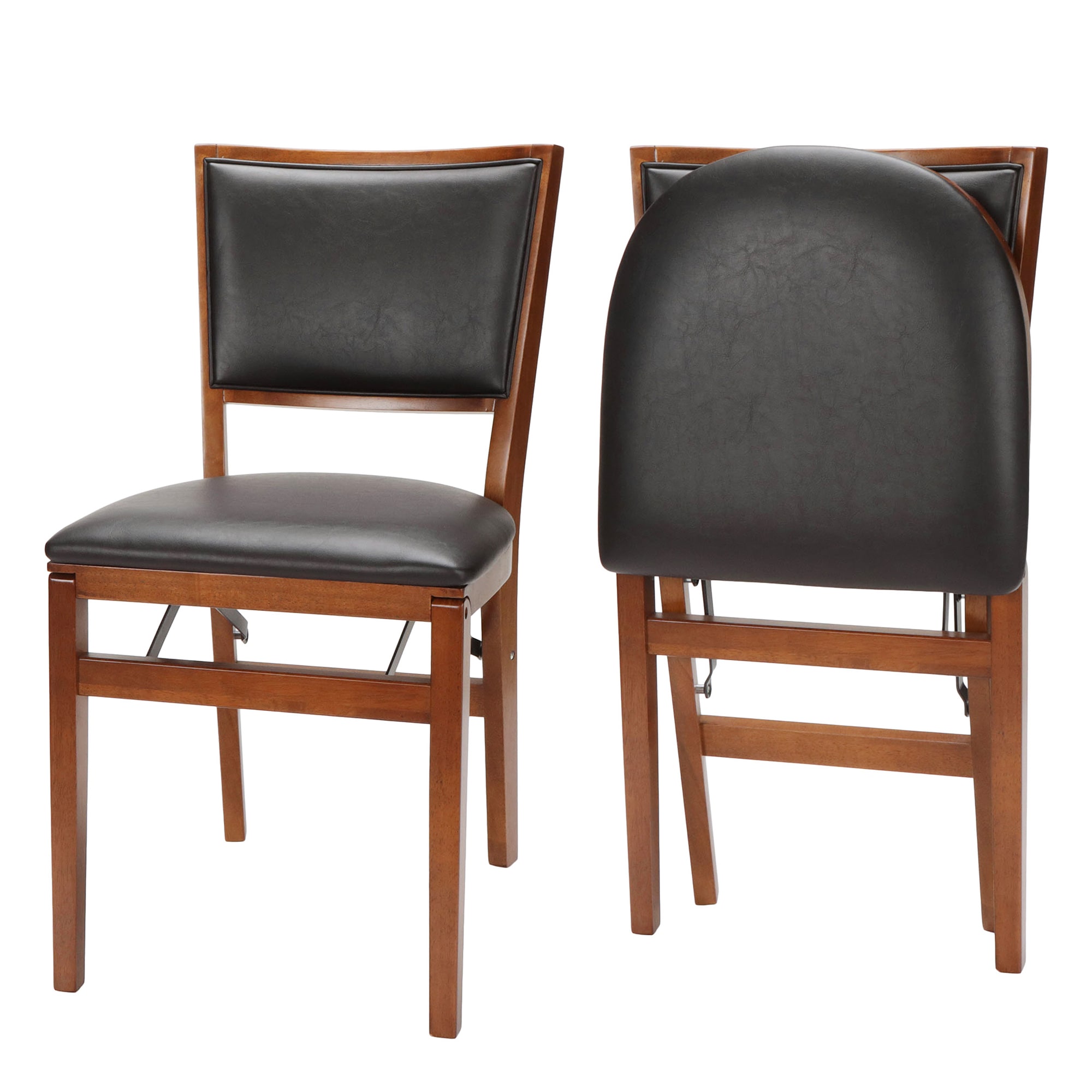 Stakmore  Retro Upholstered Back Folding Chair Fruitwood Finish Frame Set of 2