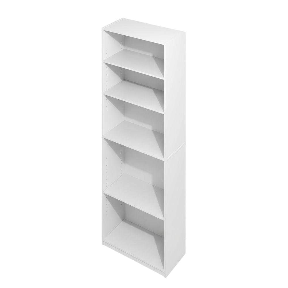  White 5-Tier Adjustable Shelf Bookcase with Wooden Construction