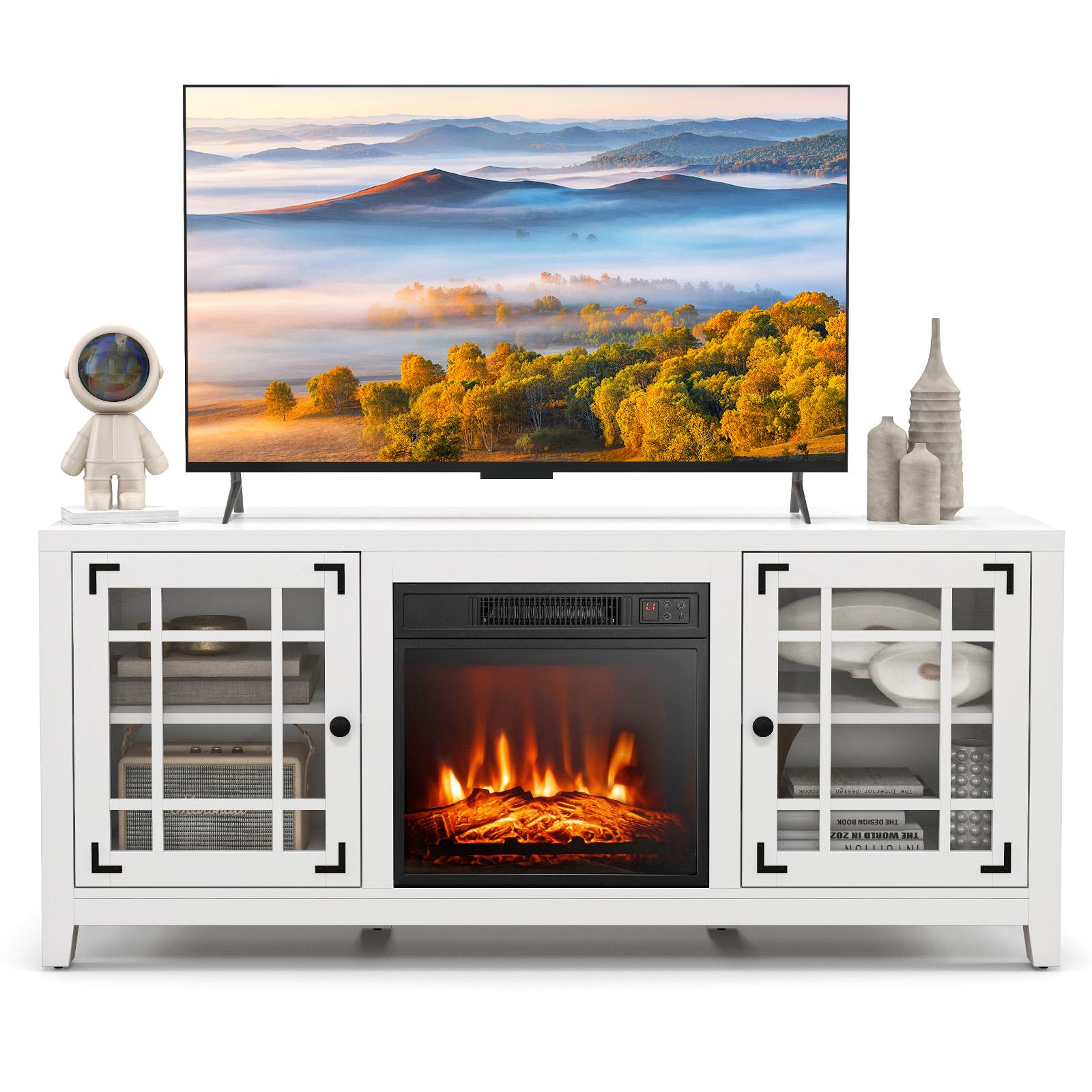 AOXUN 79-in W Gray TV Stand with LED Electric Fireplace H21028GR+H20023 Sansujyuku sansujyuku.com