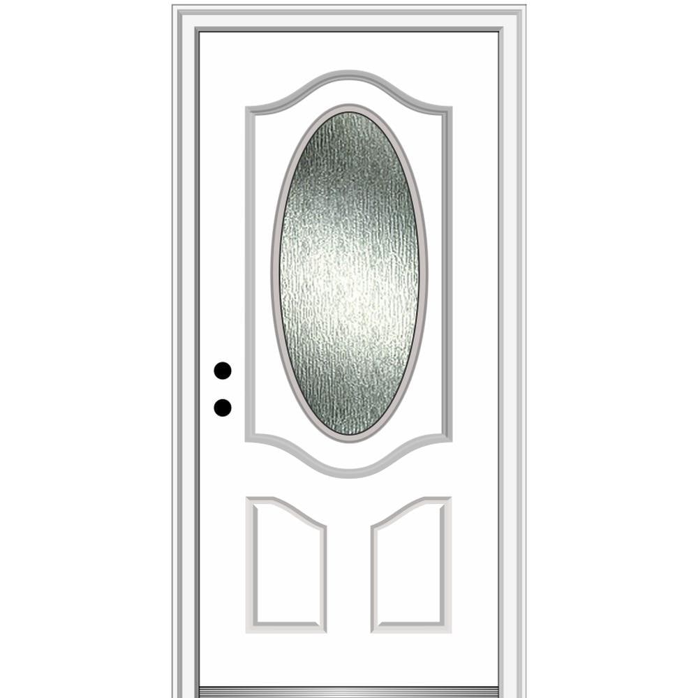 MMI DOOR ZZ367819R Rainglass 36-in x 80-in Fiberglass Oval Lite Right-Hand Inswing Primed Prehung Front Door with Brickmould Solid Core