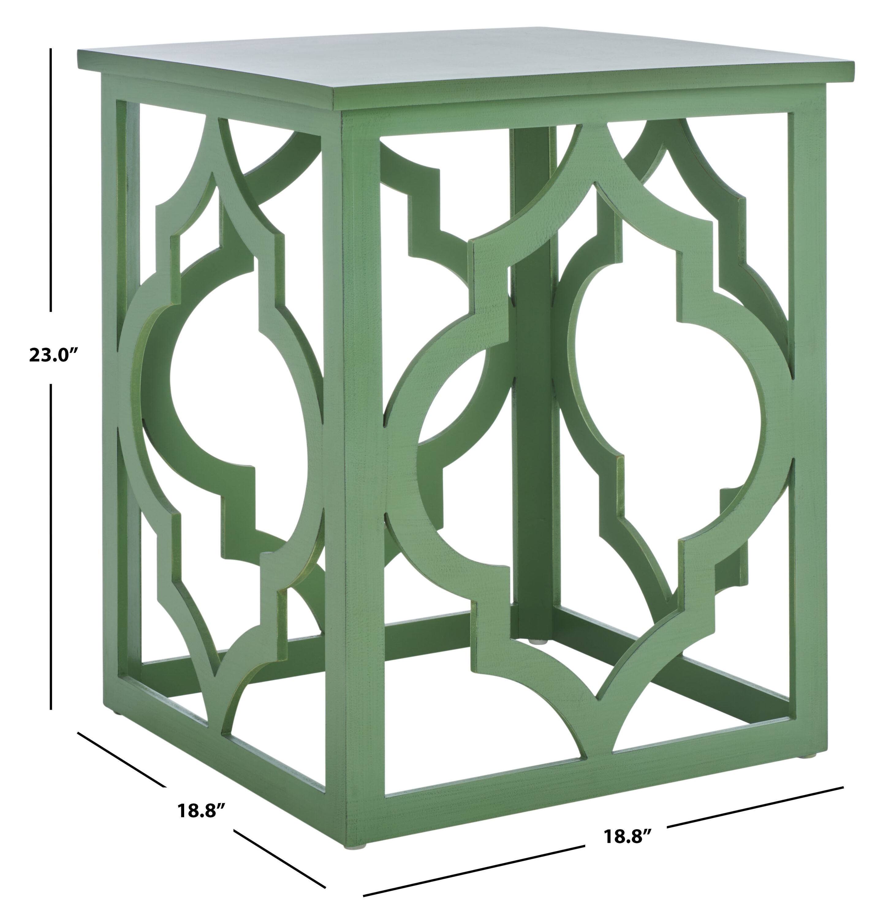 Milo Green Metal and Wood Quatrefoil End Table 26"