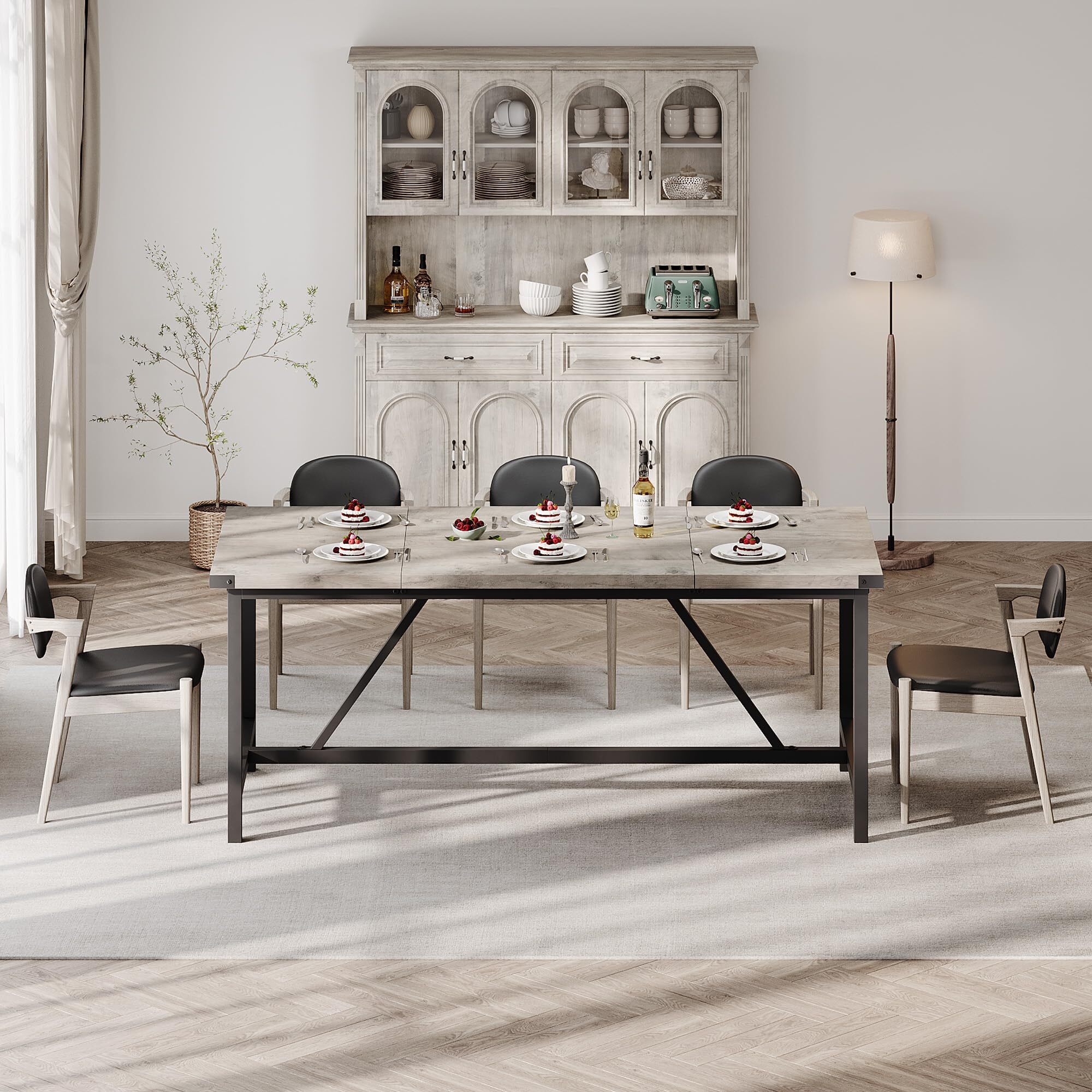 GarveeLife Farmhouse Dining Table for 8 Large Rectangular Wood Top ...