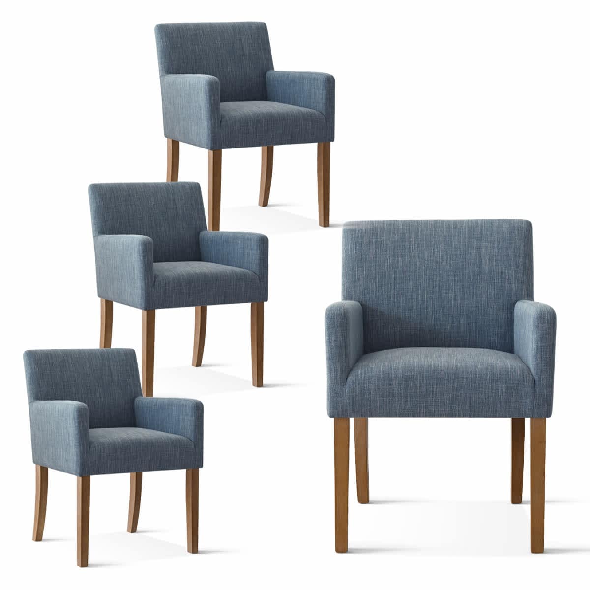 Maison Boucle - Set of 4 Modern Slate Blue Dining Chairs with Straight Arms Design Padded Seat Wo...