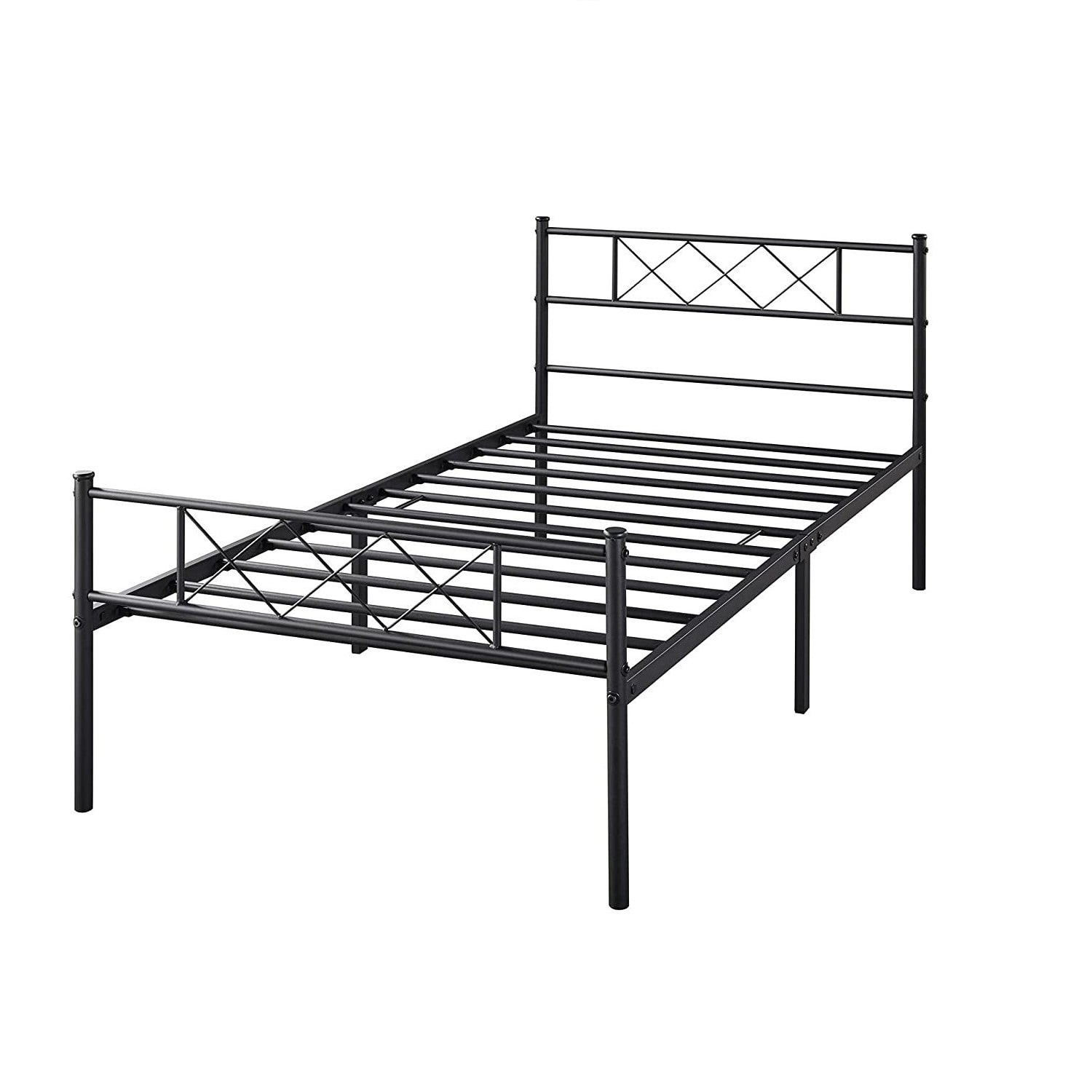 Slickblue - Black Alloy Steel Metal Platform Bed Frame with Cross Headboard Footboard Under Bed S...