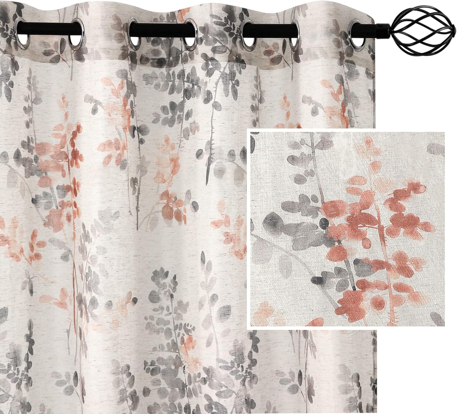 H.Versailtex Light Filtering Floral Print Curtain Panel Pair Grommet ...