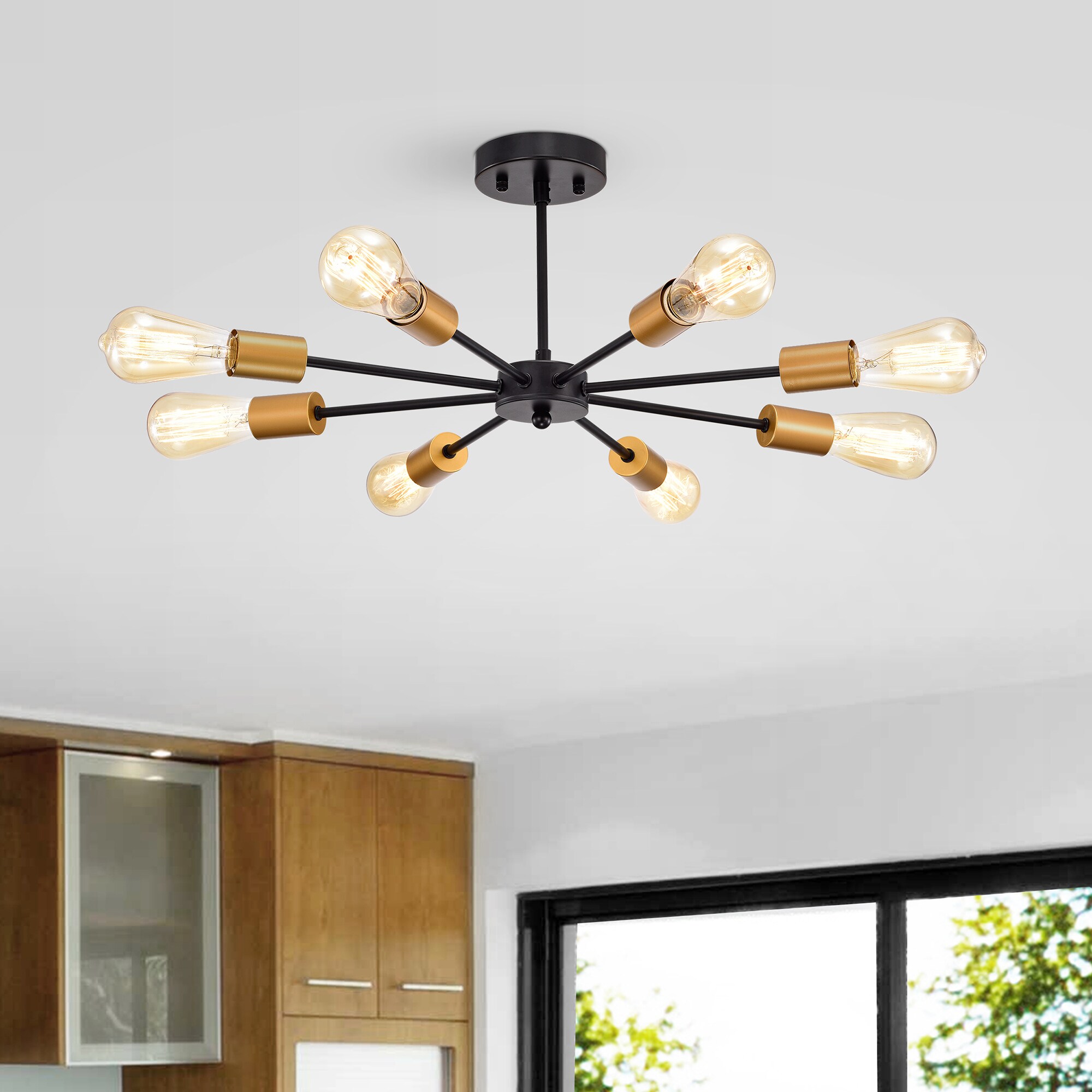 Matte Black and Glass 27" Sputnik Sphere Semi Flush Mount Light