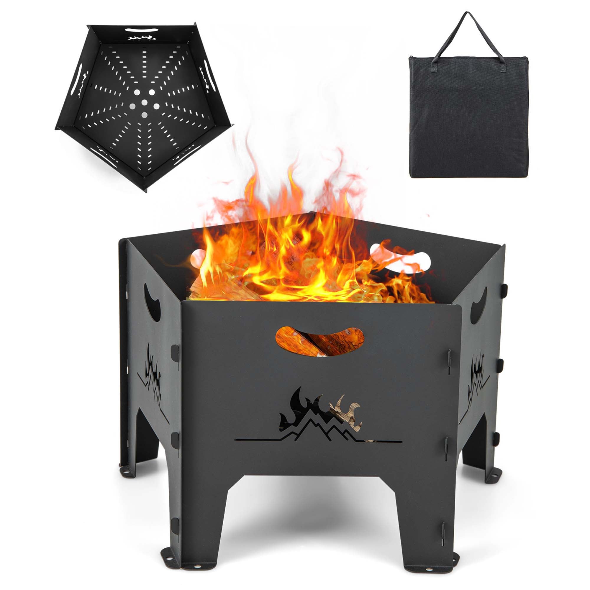Costway HCST00472 18.5-in W Black Steel Wood-Burning Fire Pit