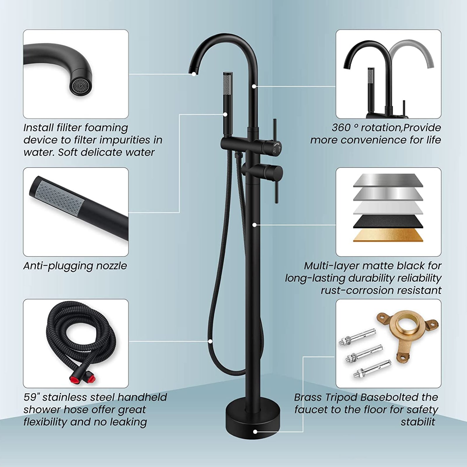 BWE A-97009-BLACK Roman-Tub-Faucets - View #4