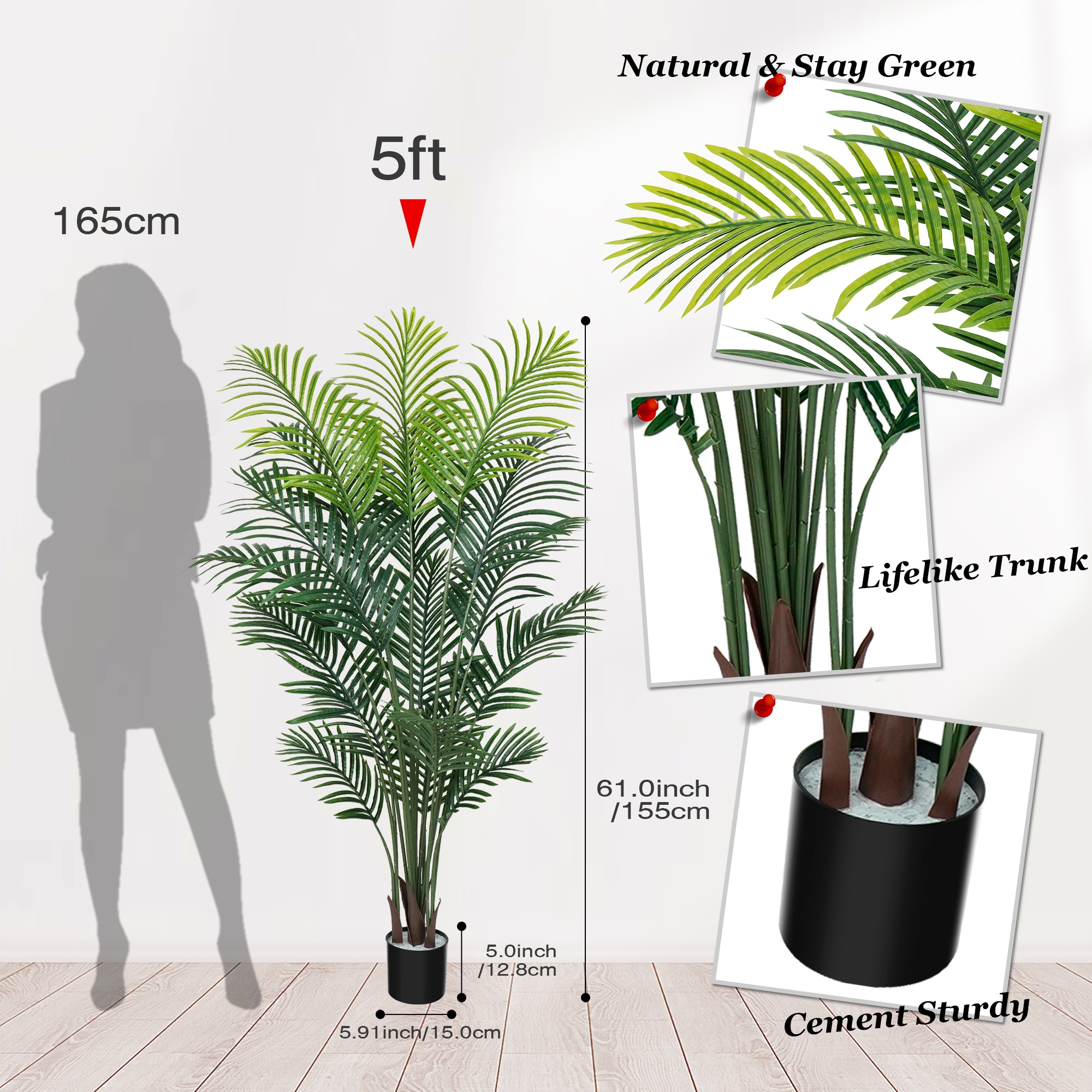 Vitalismo 5ft Artificial Palm Tree Potted Faux Areca Palm Greenery ...
