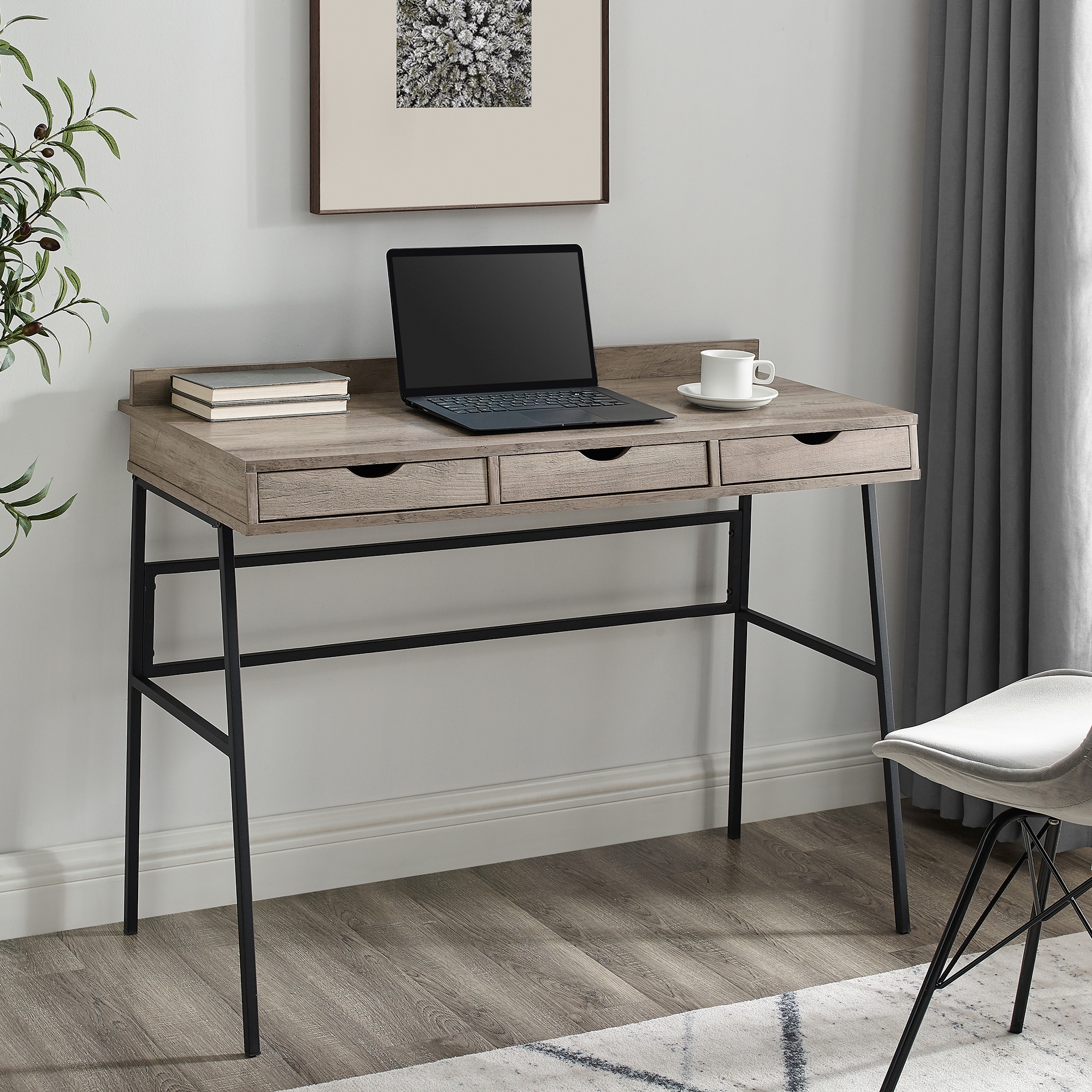 Walker Edison LW42MAR3DGW 42-in Gray Writing desk