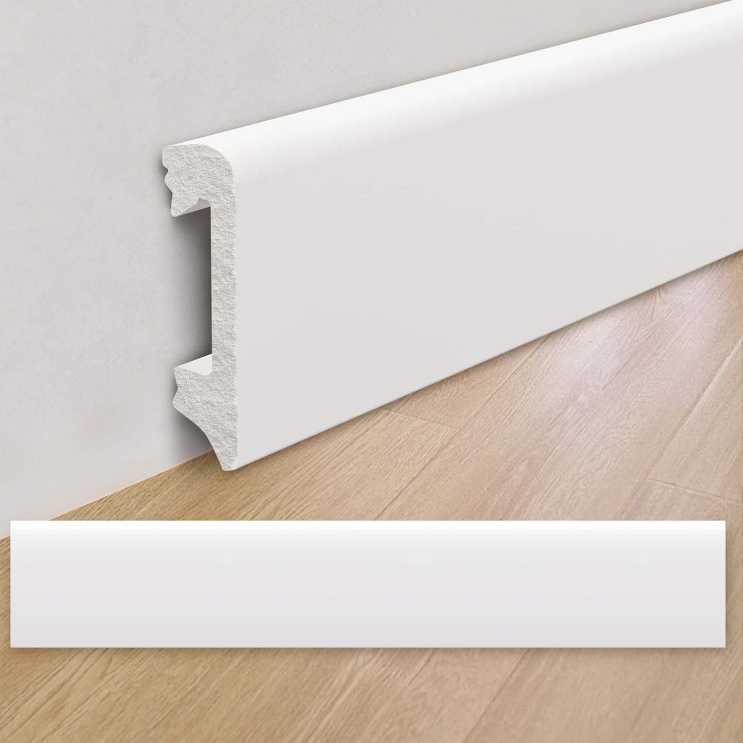 Angel Sar 8-Piece 47.2-in x 2.95-in White Baseboard Molding Trim with High Quality Polystyrene for Living Rooms Bedrooms Bathrooms