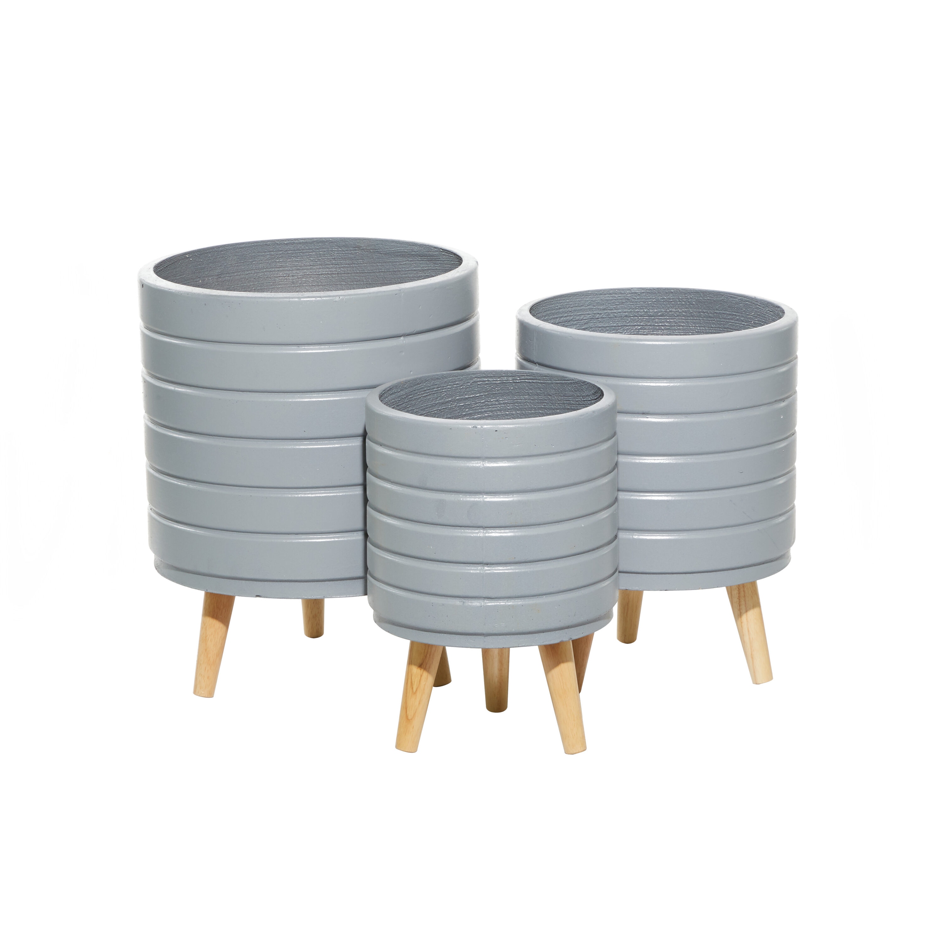 Gray Fiber Clay Planter Set with Wooden Legs
