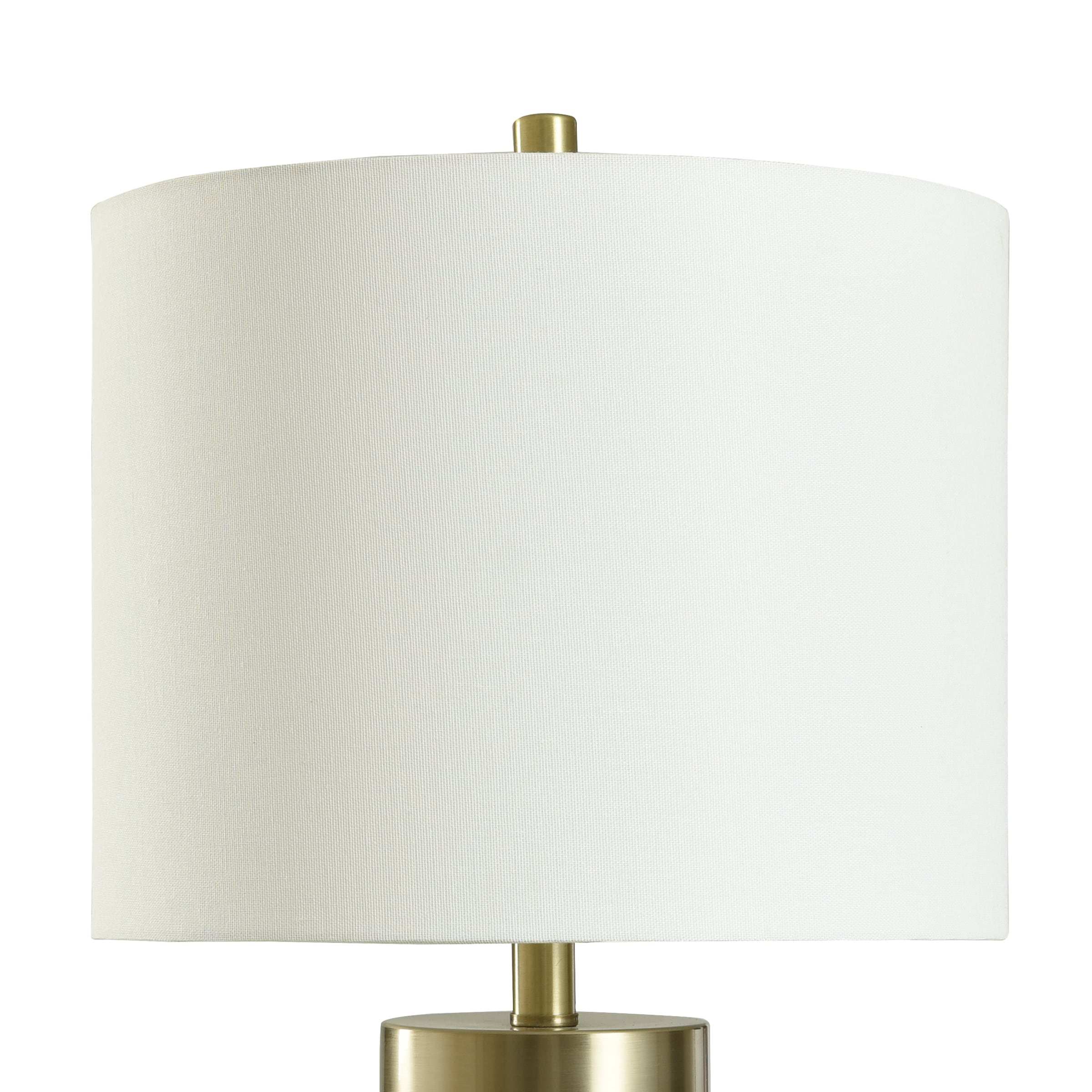 White Concrete and Brass Table Lamp with Drum Shade