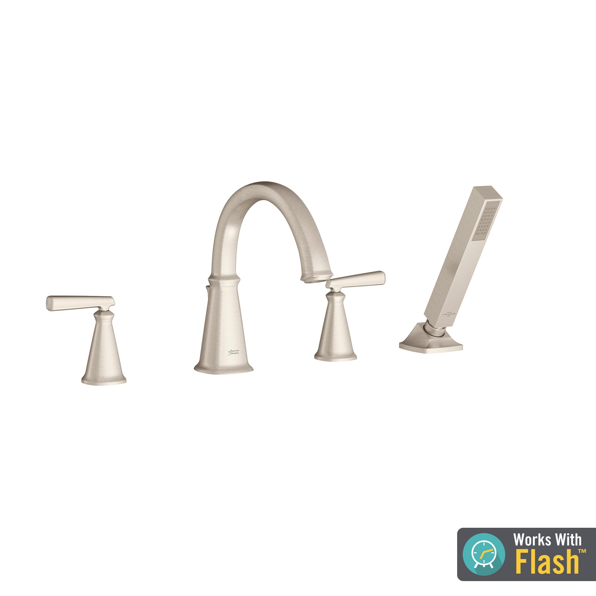 American Standard T018901.295 Edgemere Brushed Nickel 3-handle Deck-mount Roman High-arc Bathtub Faucet with Hand Shower