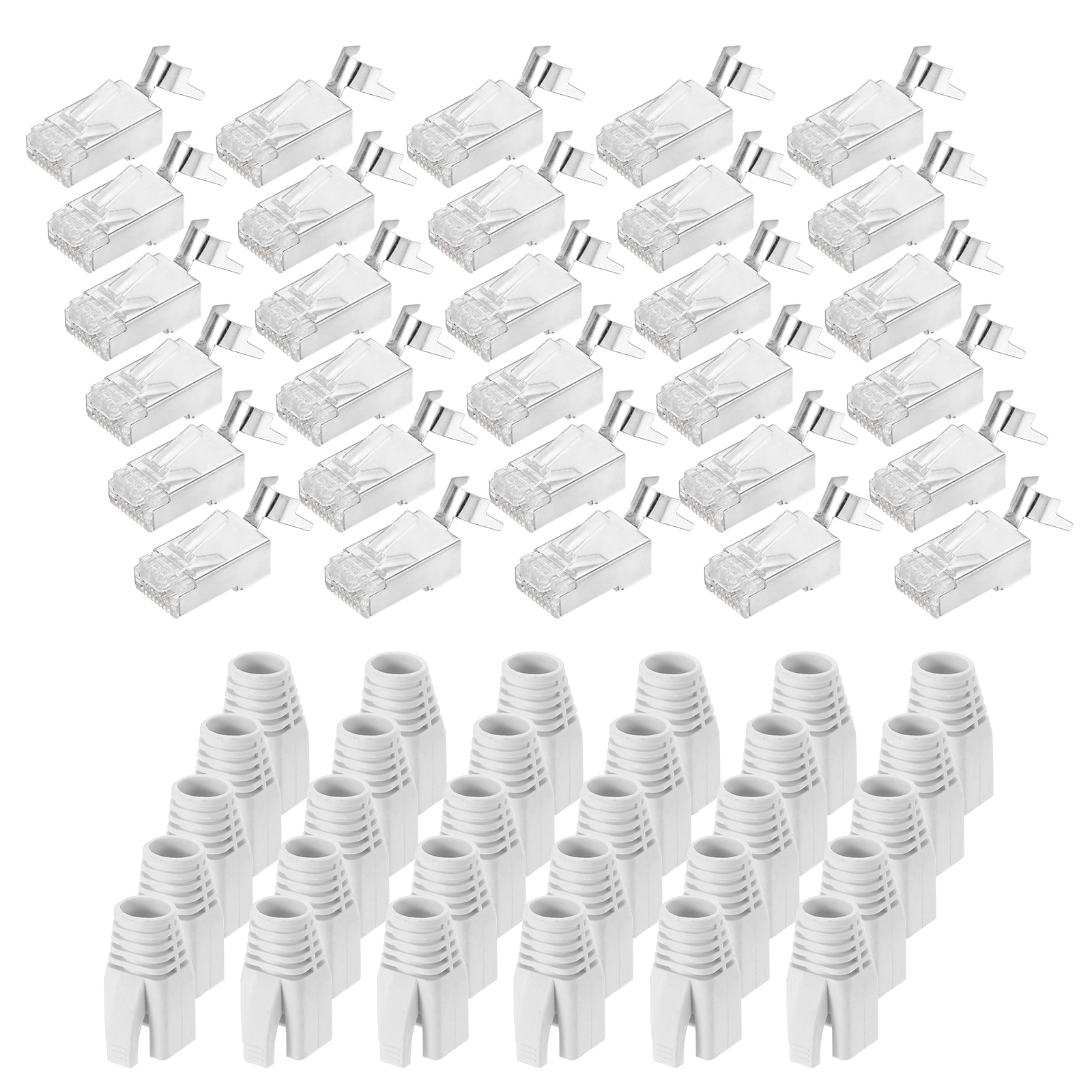 Unique Bargains 30pcs CAT8 RJ45 Pass Through Connectors RJ45 STP/FTP 8P8C Gold Plated Plugs with 30pcs White Strain Relief Boots and Cable Traverse for 23AWG Ethernet Cable #S26080700UX4123