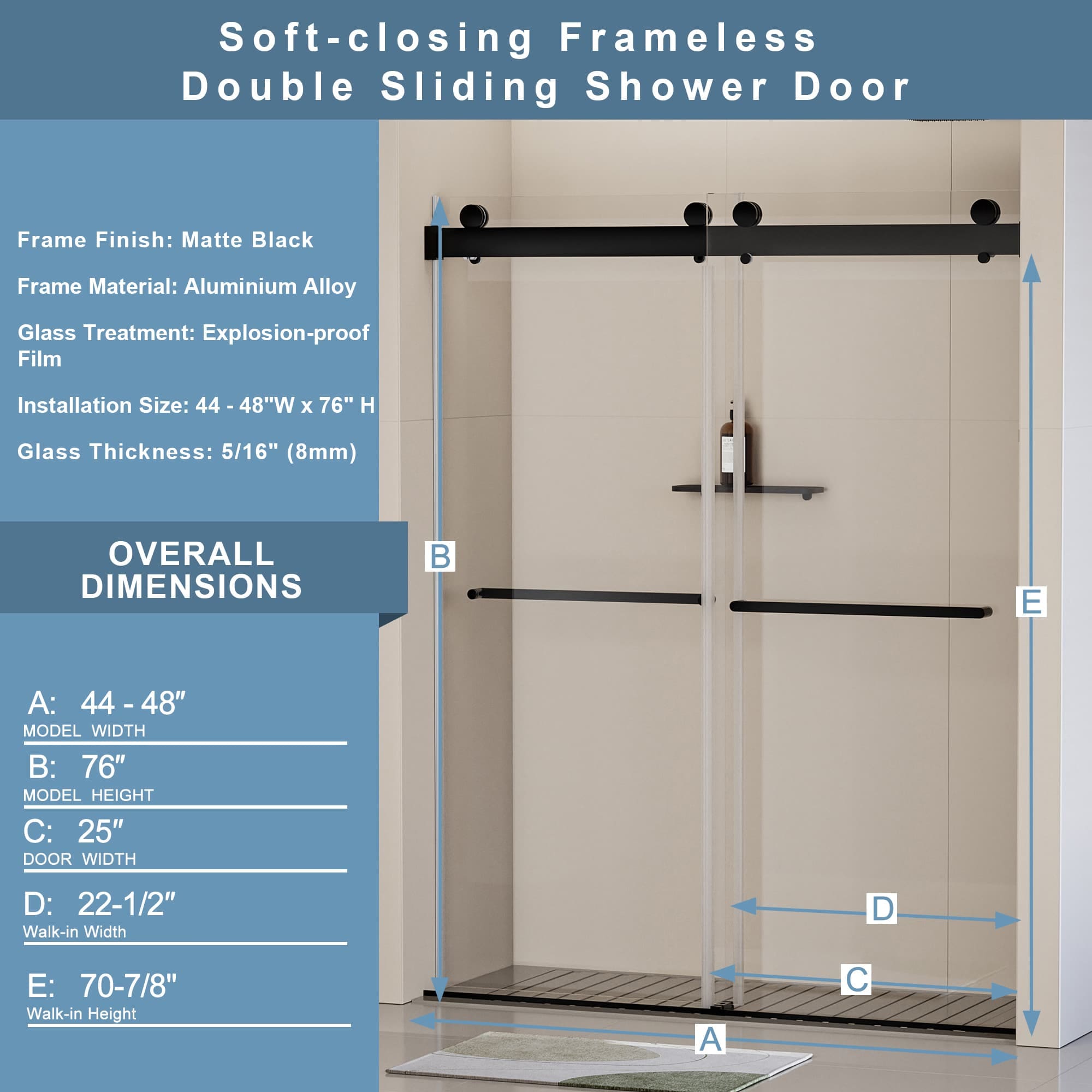 Abruzzo 24D213-48MB Shower-Doors - Thumbnail View #5