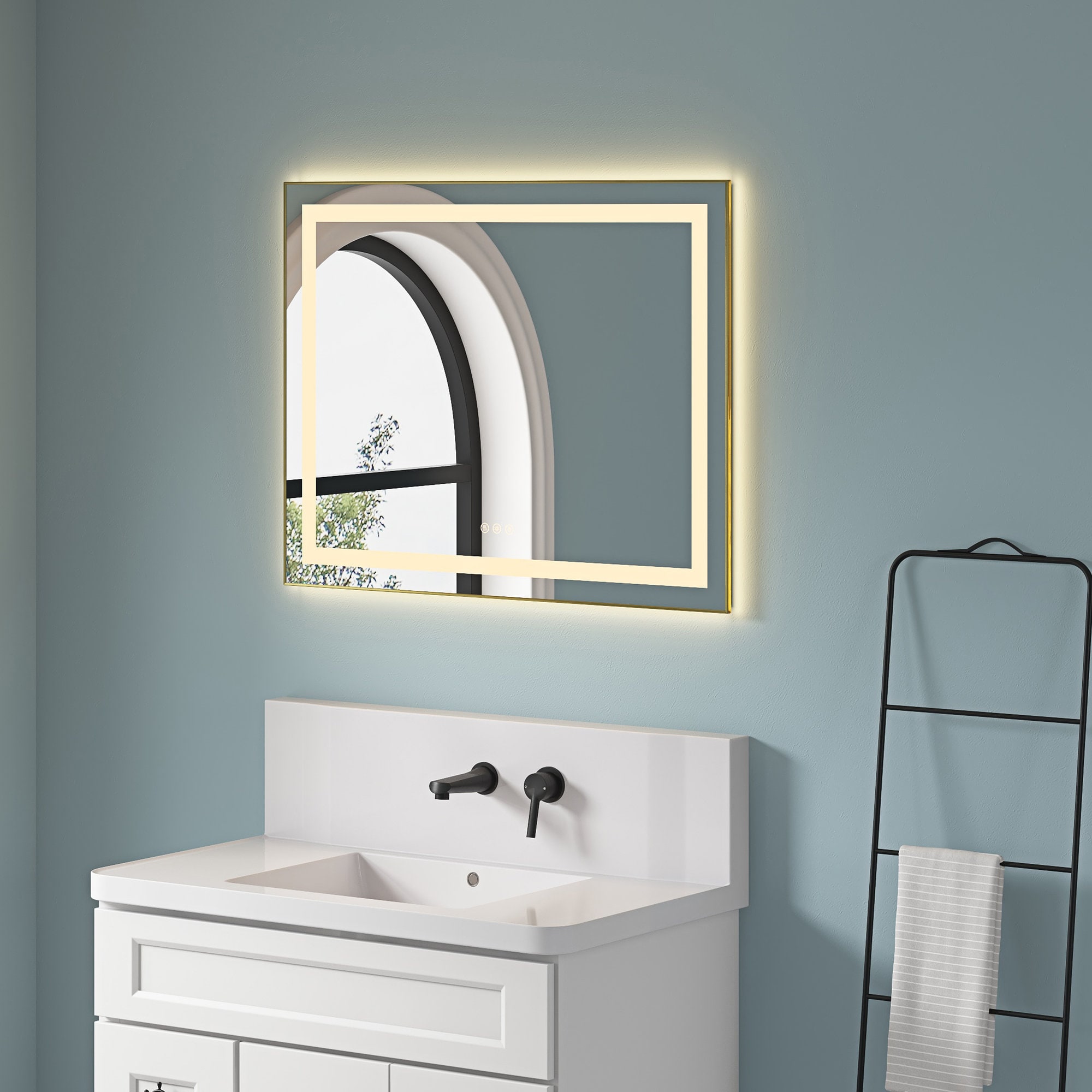 Misopily 36 x 28 Inch LED Bathroom Mirror with Front and Backlight Wall Mounted Vanity Mirror Aluminum Frame Anti Fog Memory 3 Colors Dimmable