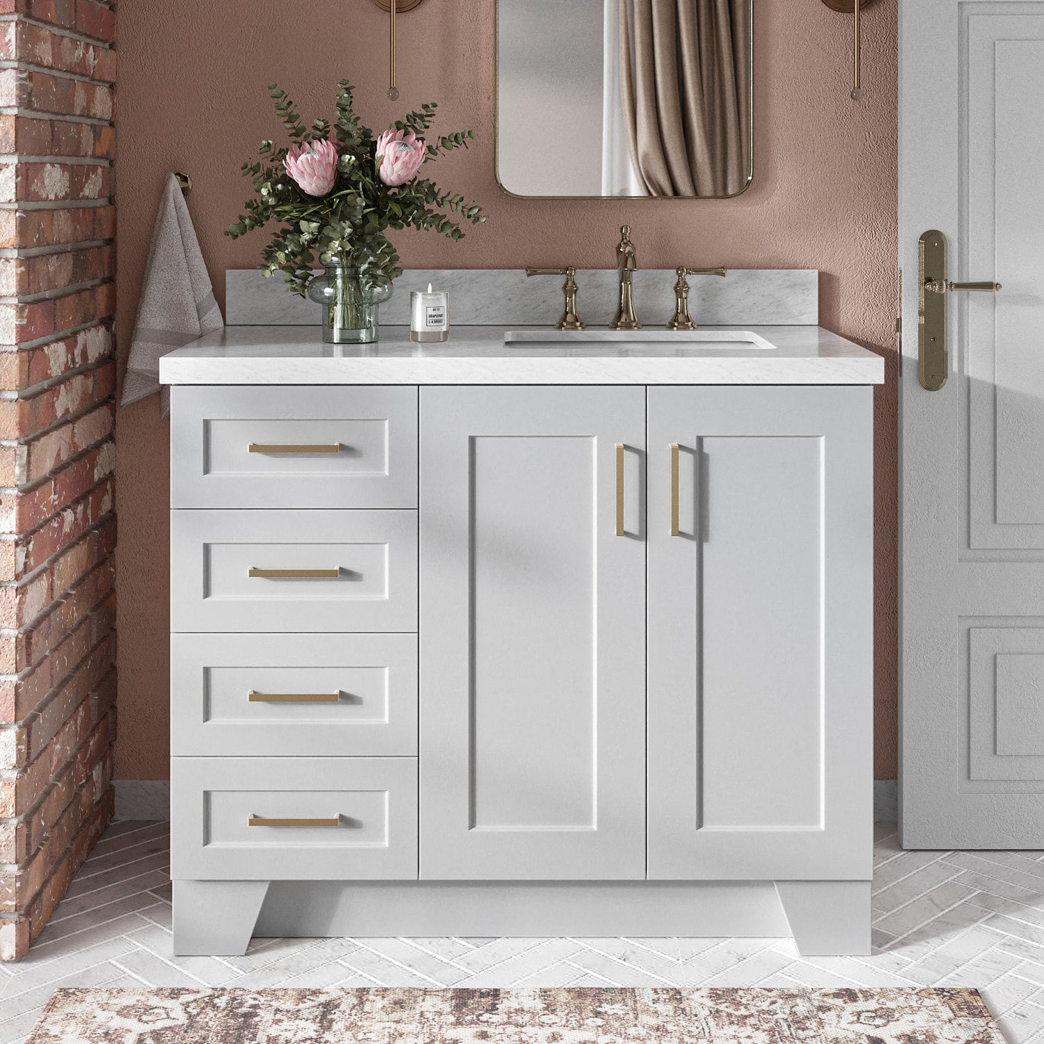 ARIEL Q043SRCWRVOGRY Taylor 43-in Gray Undermount Single sink Bathroom Vanity with Carrara White Marble Marble Top