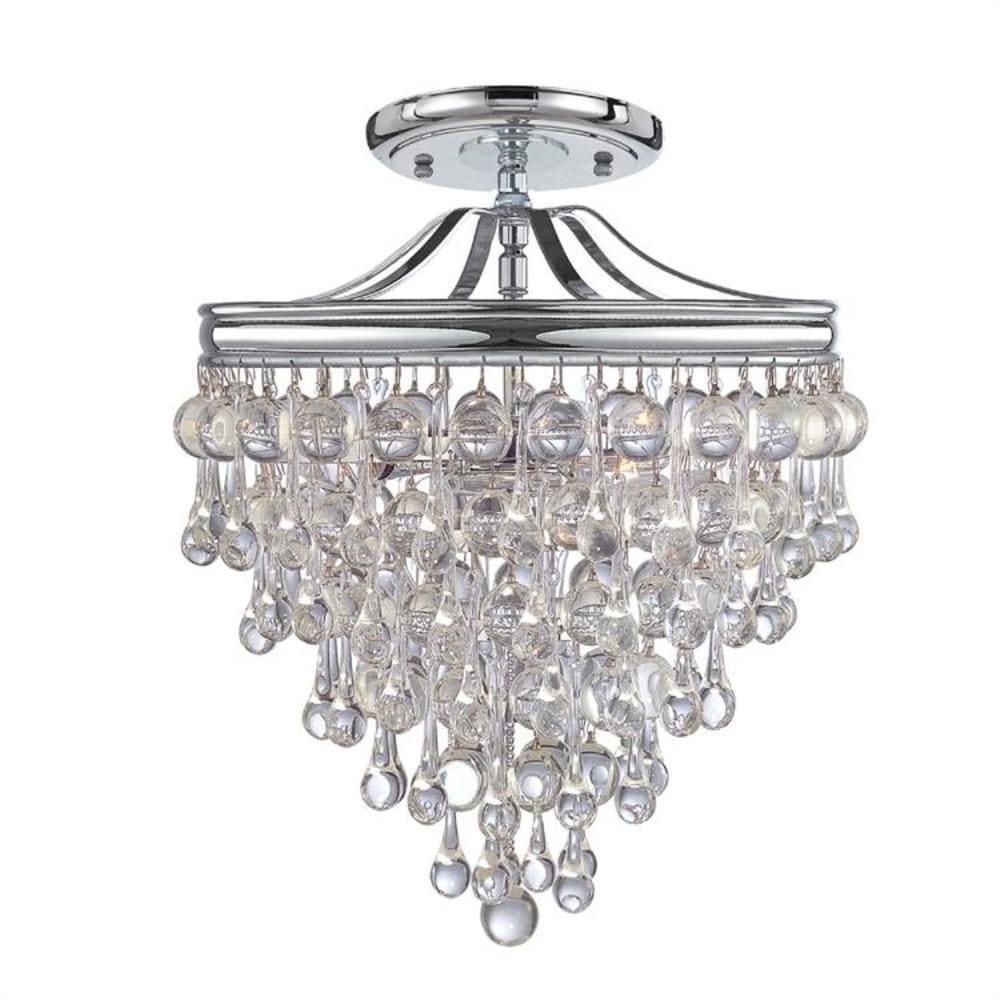 Calypso Polished Chrome 3-Light Semi-Flush Mount with Clear Glass Drops