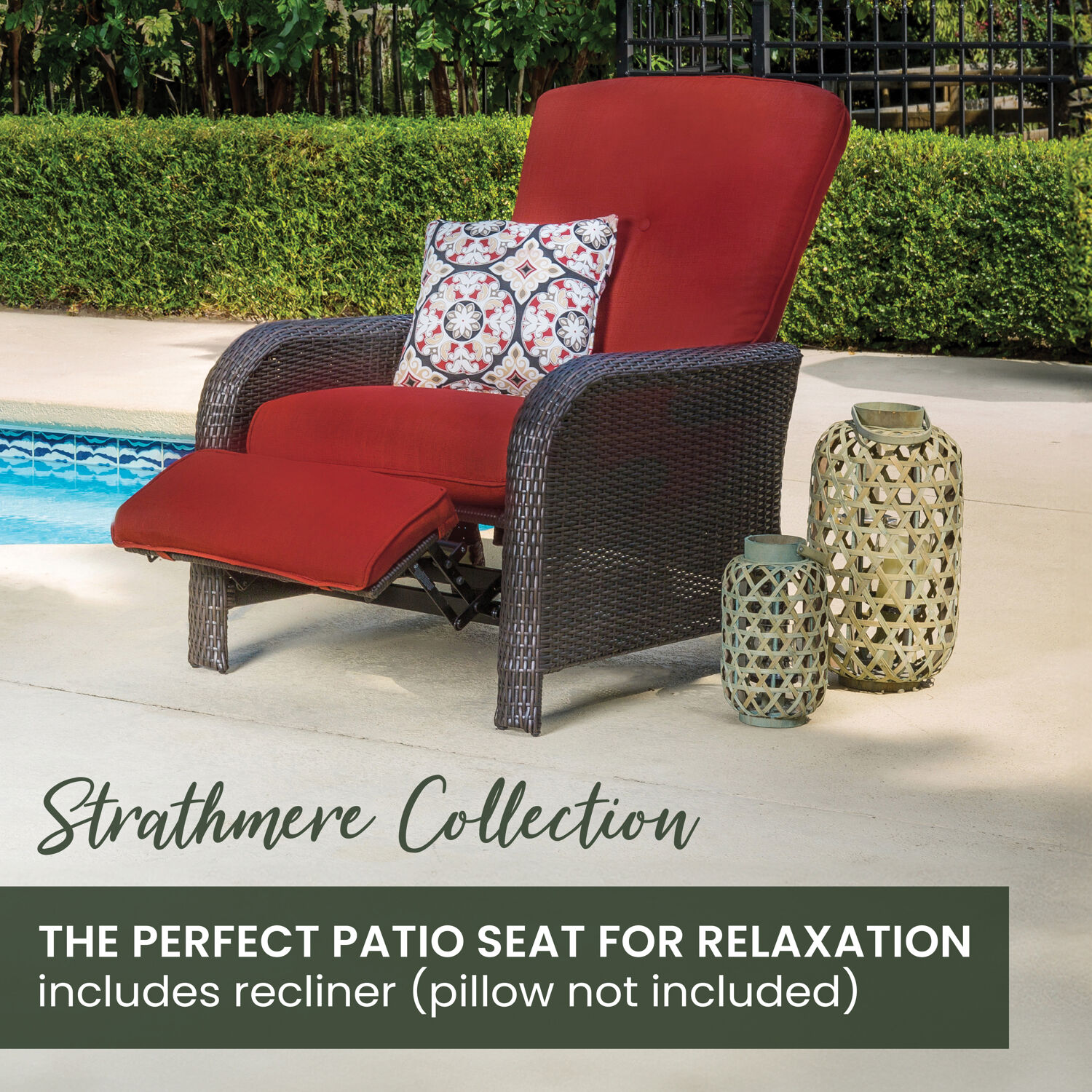 Strathmere Crimson Red Wicker and Steel Outdoor Recliner