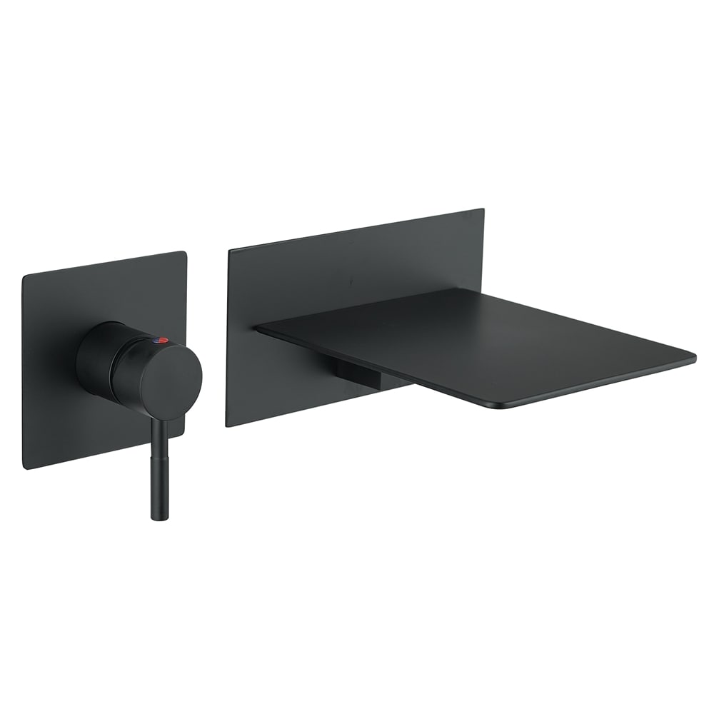 BWE A-93008-BLACK Matte Black Wall-mount 1-handle WaterSense Waterfall Commercial/Residential Handle Bathroom Sink Faucet with Deck Plate
