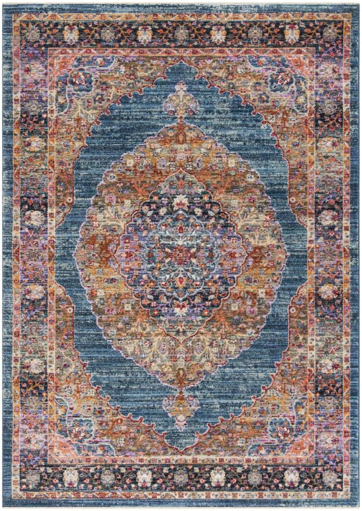 Blue Cotton and Synthetic Reversible Floral Motif Area Rug, 4' x 6'